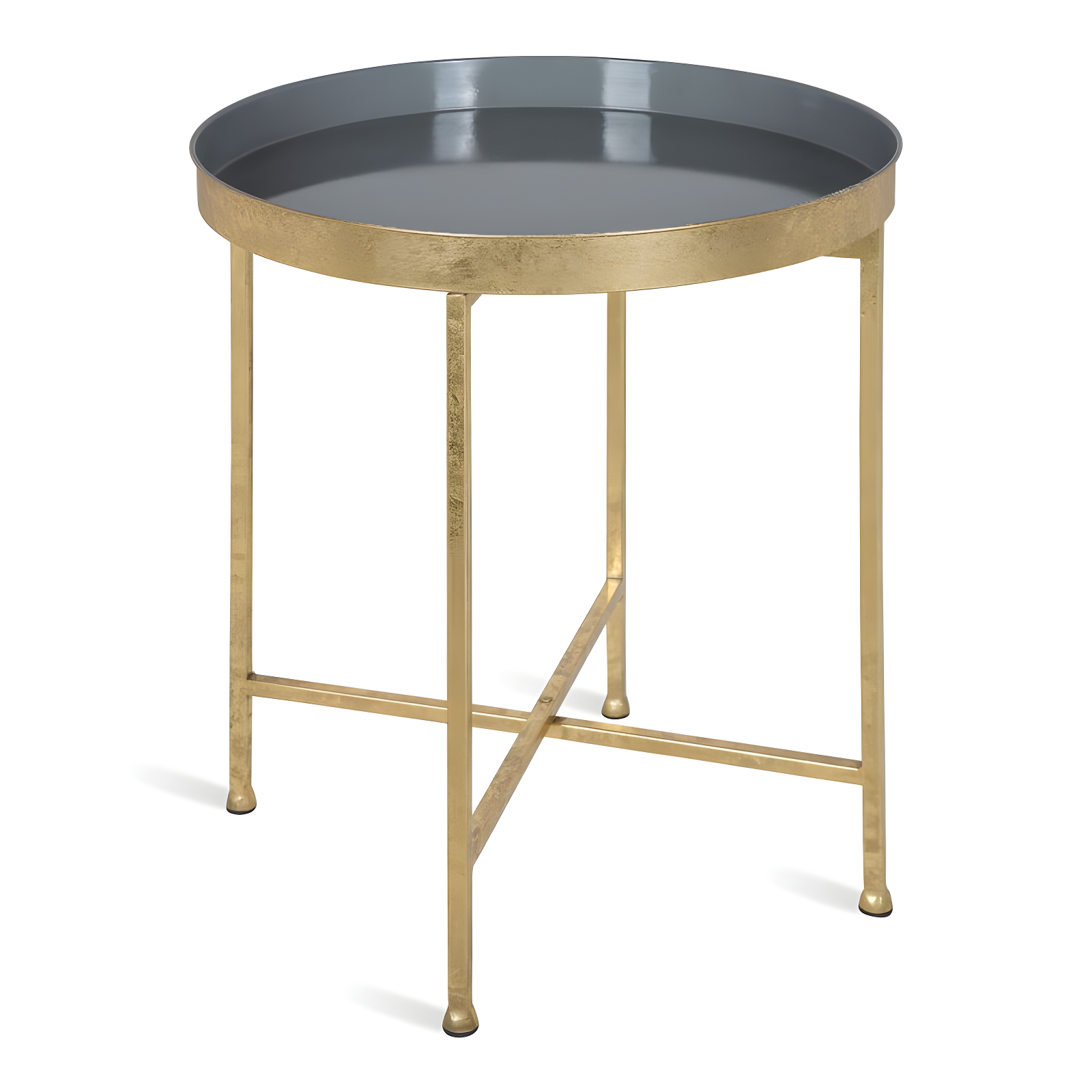 Gold and Gray Round Metal Mirrored End Table