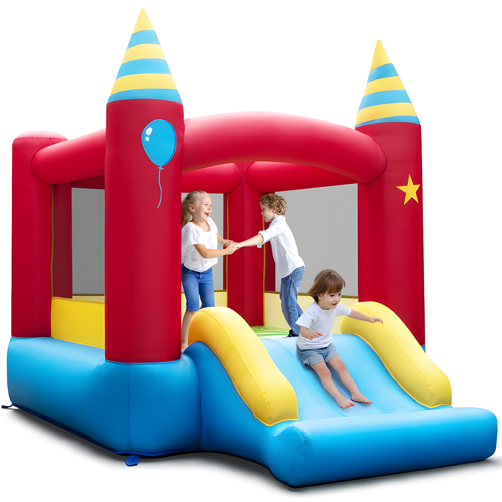 Colorful Inflatable Bounce House with Slide and Blower