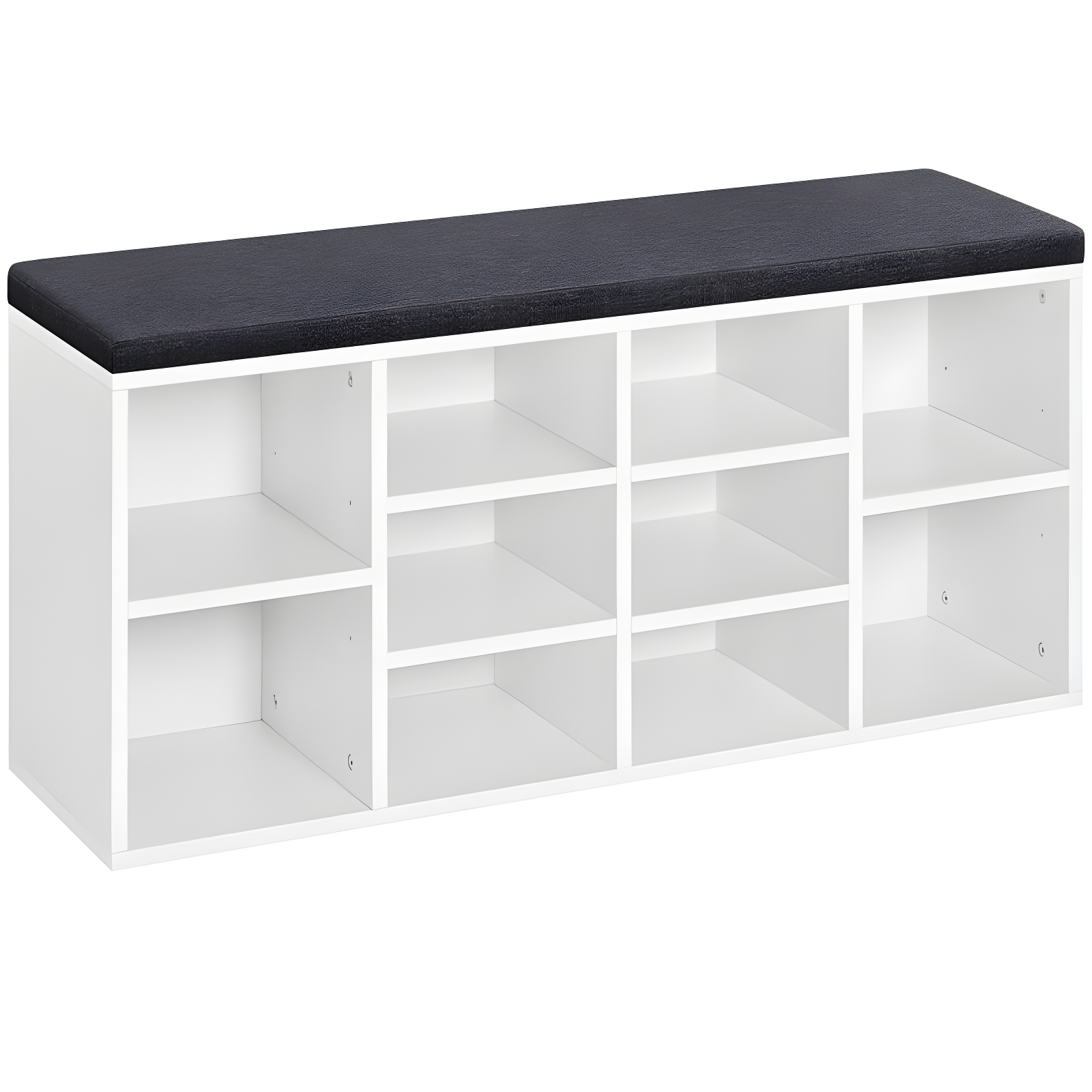 White 10-Cubby Shoe Storage Bench with Cushion Seat