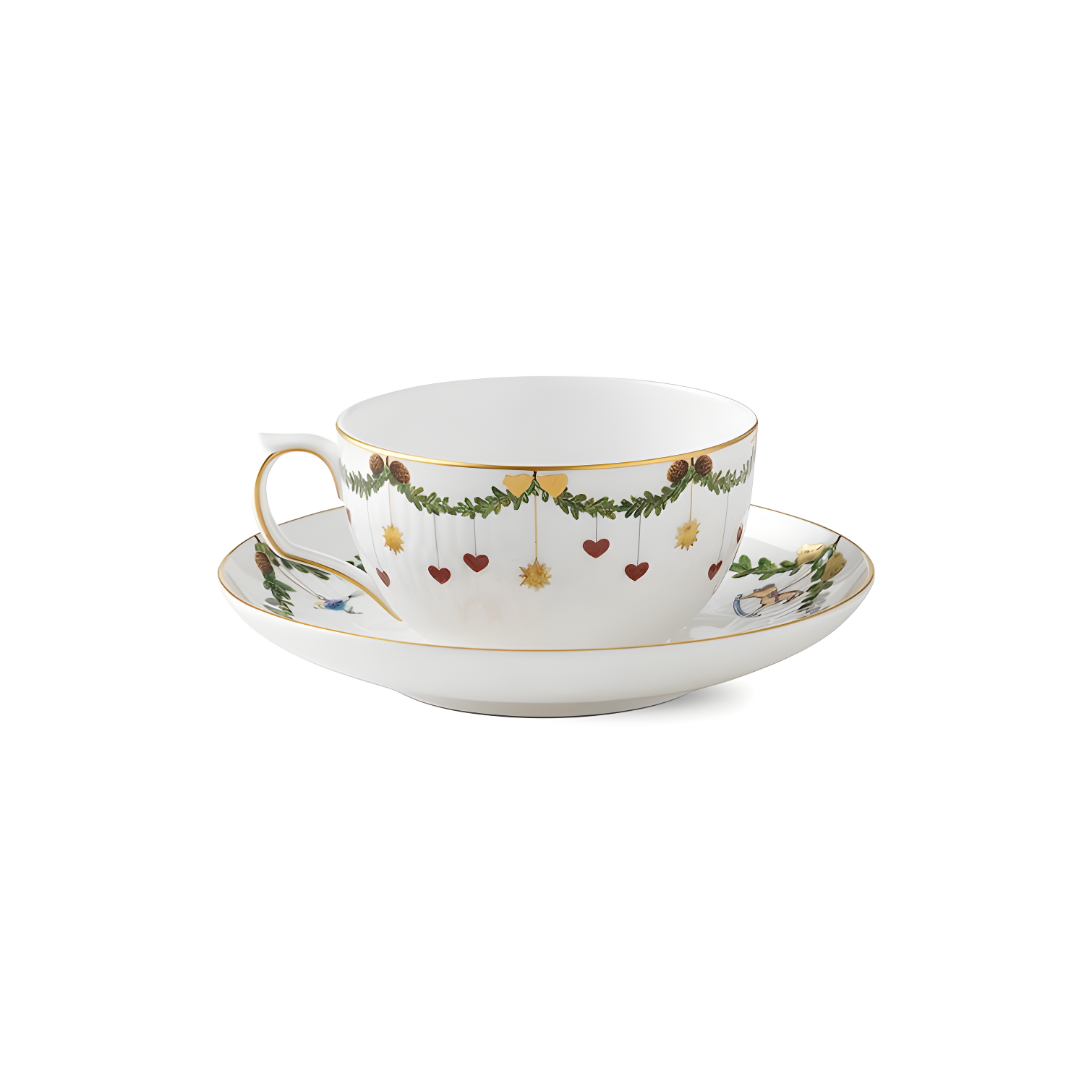 Nostalgic Cream-Colored Bone China Christmas Teacup & Saucer