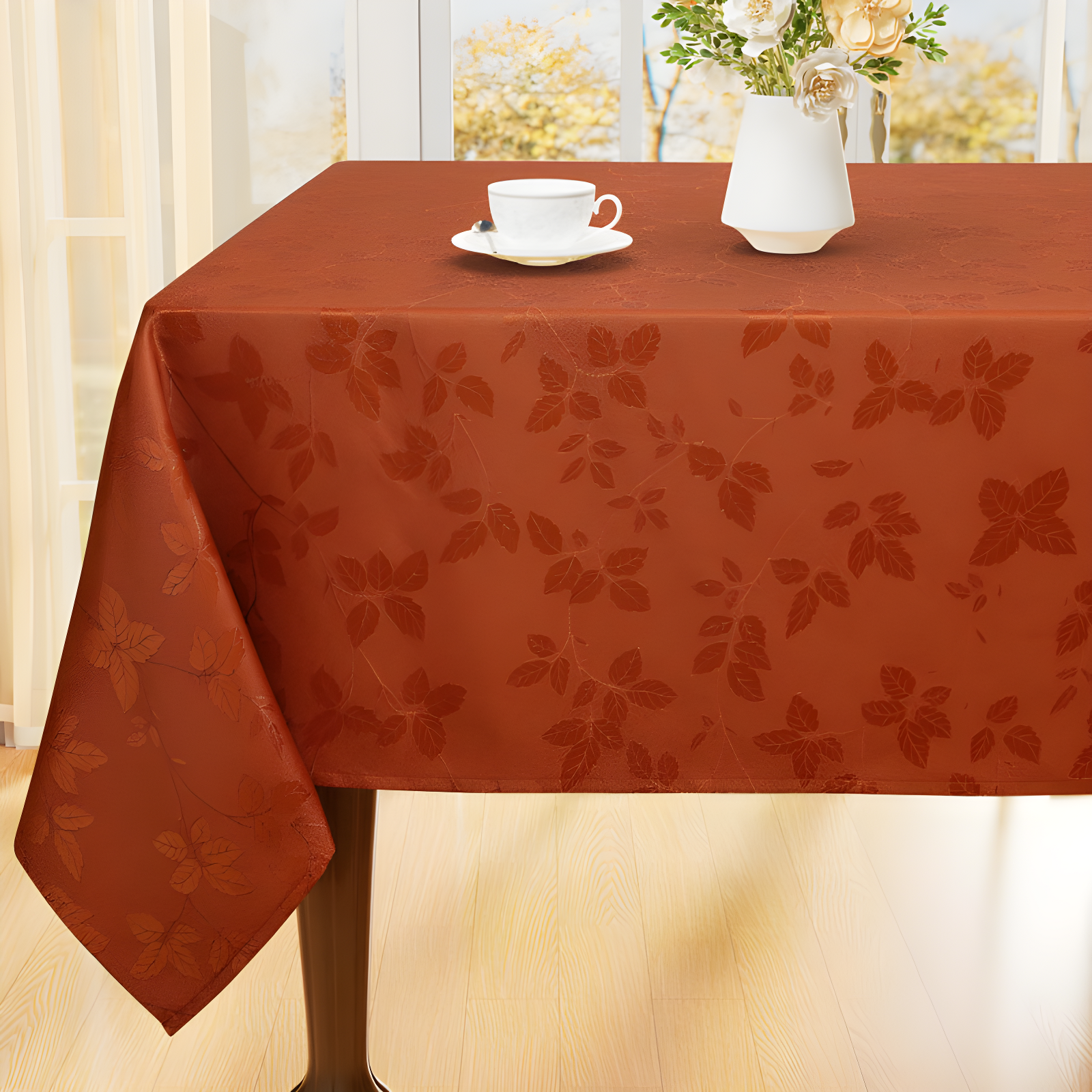 Rust Jacquard Damask Fall Tablecloth 60x84 Inch