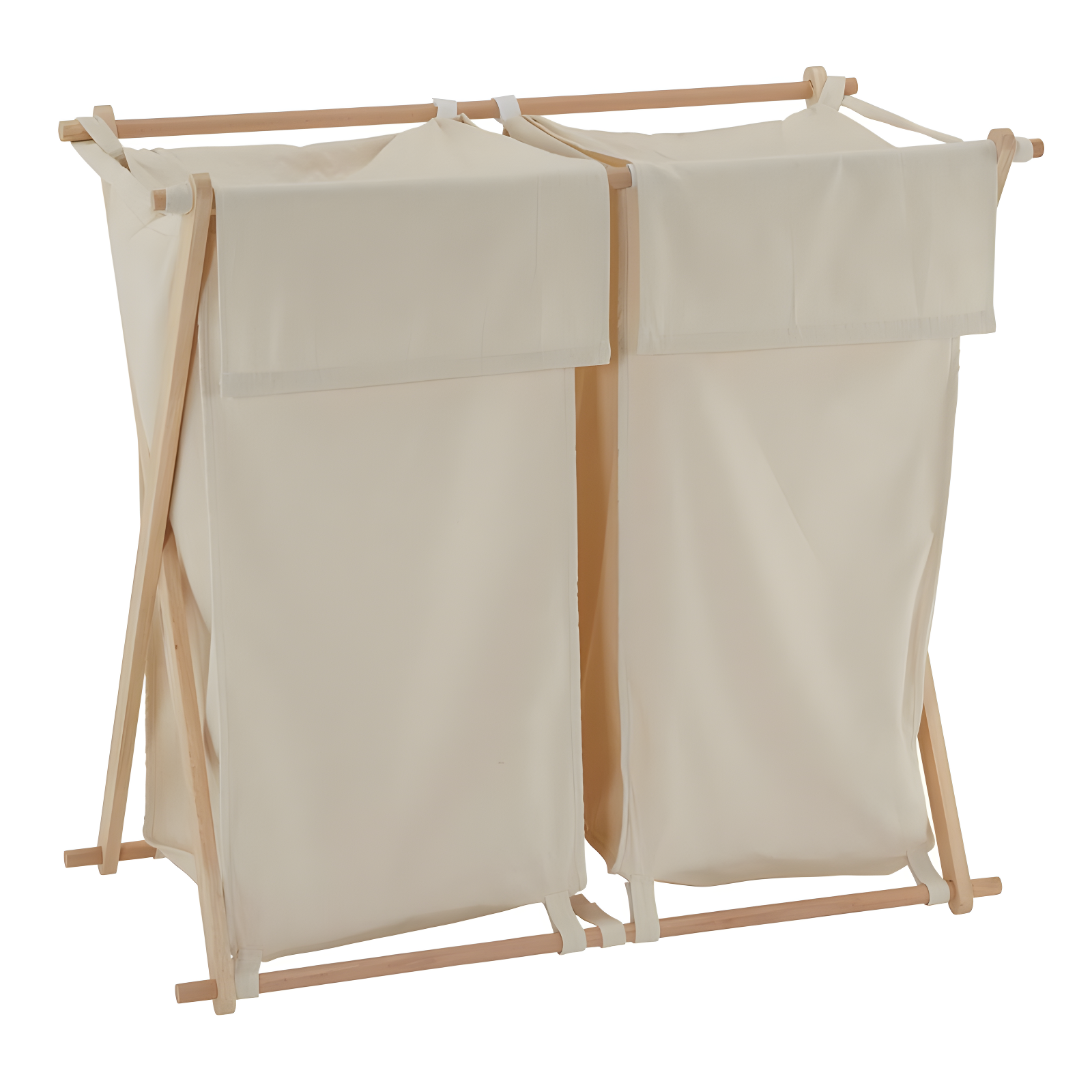 Natural Bamboo Double X-Frame Collapsible Laundry Hamper with Lid