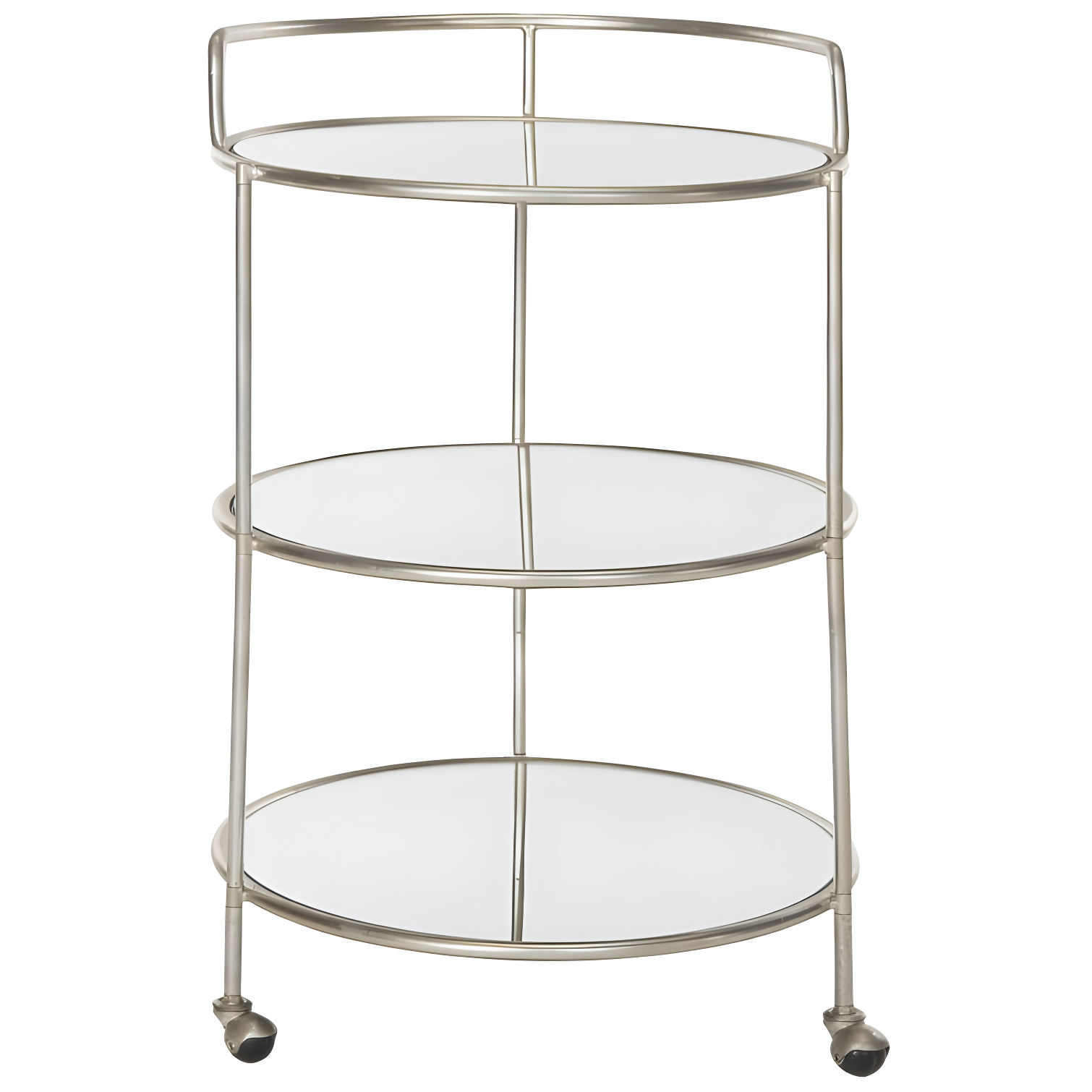 Dulcinea Transitional Silver Round Bar Cart with Mirrored Shelves