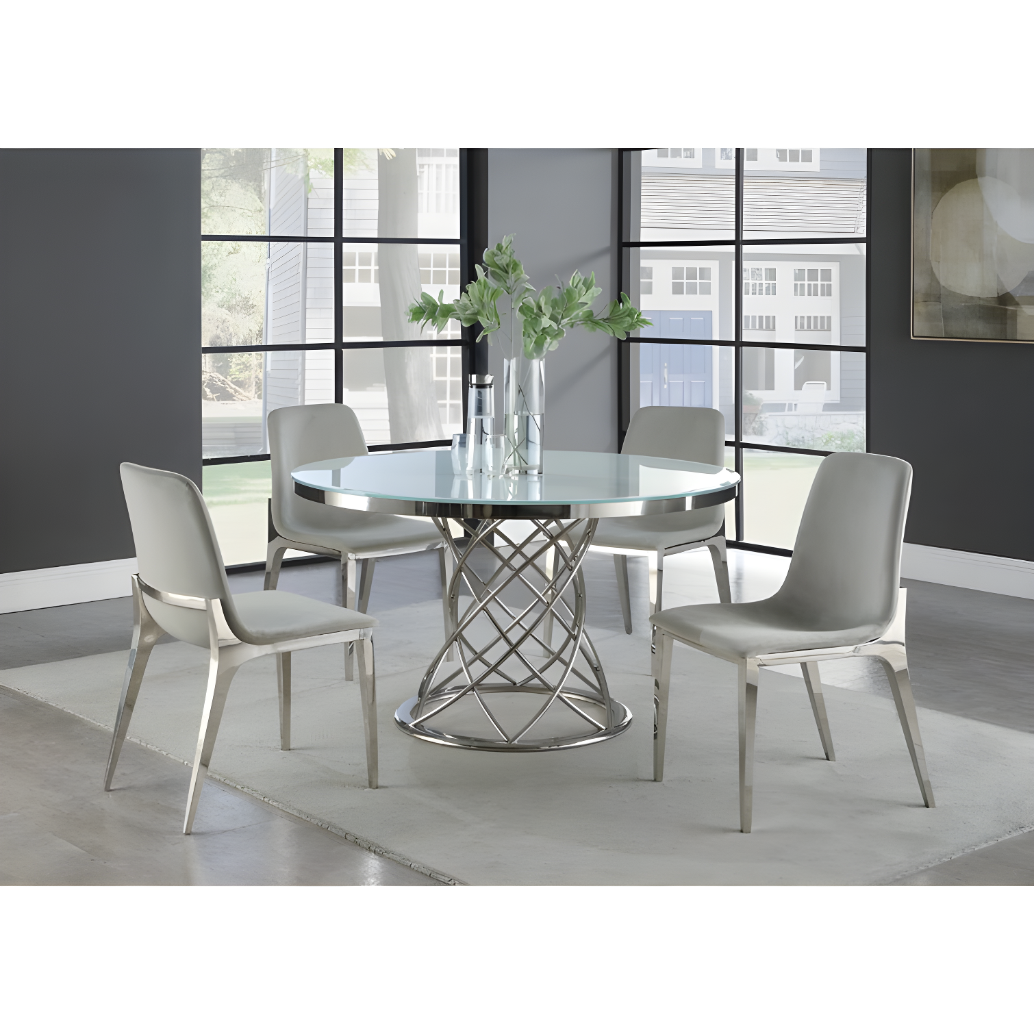 Helix-Inspired Contemporary Round Glass Dining Table for Six