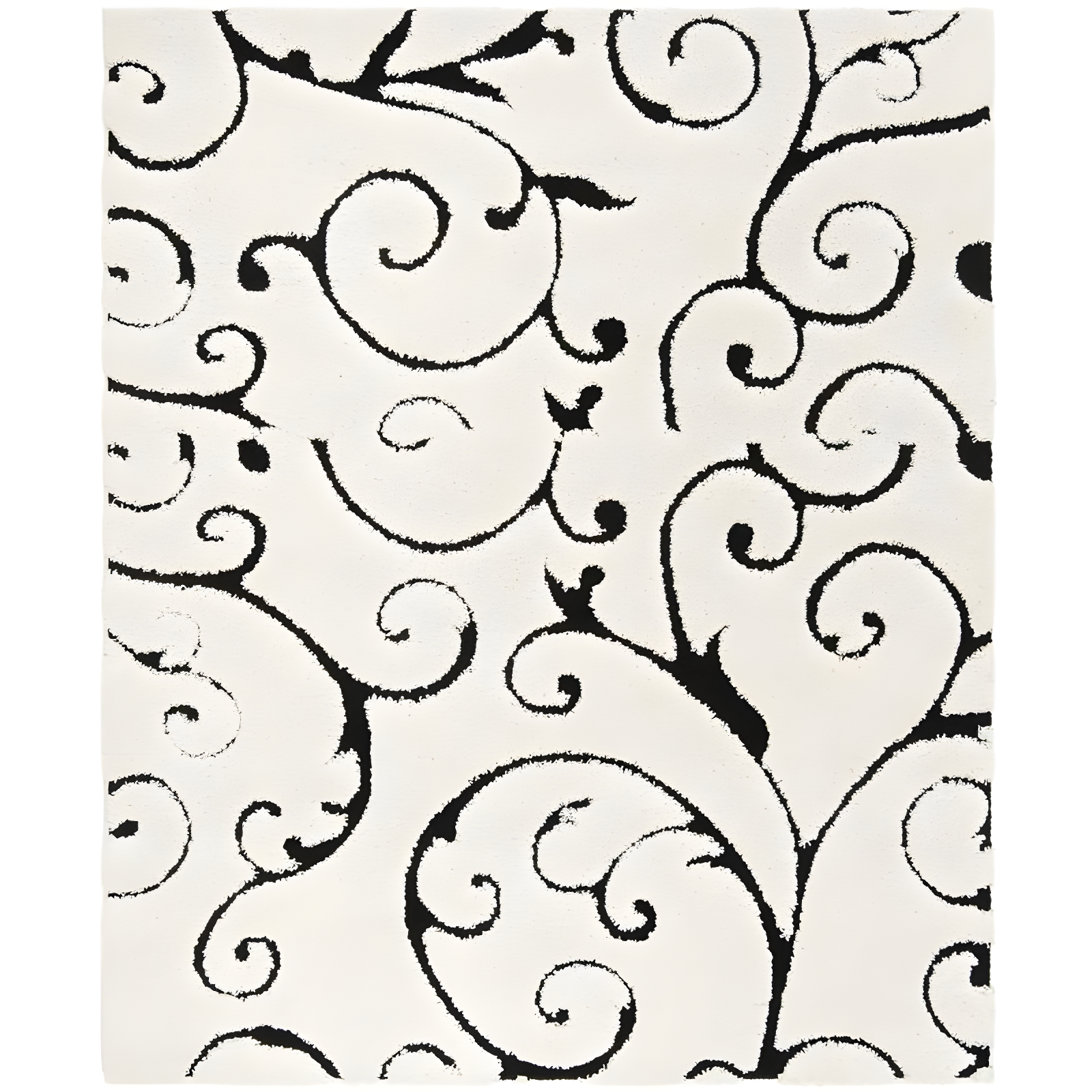 Ivory and Black Floral Shag Square Area Rug