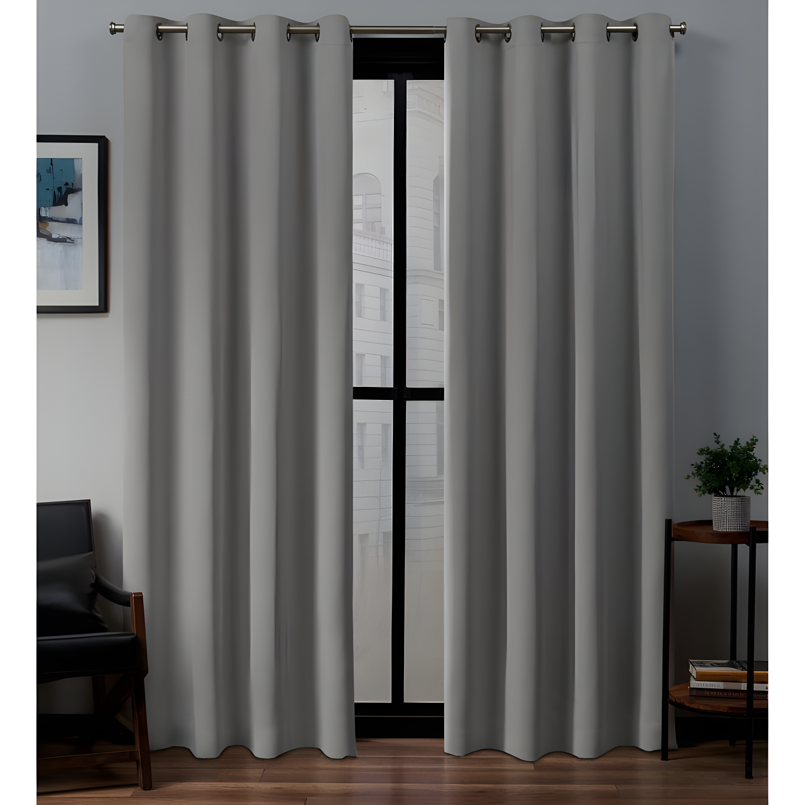 Veridian Grey Sateen Blackout Grommet Top Curtain Panels, 52"x63"