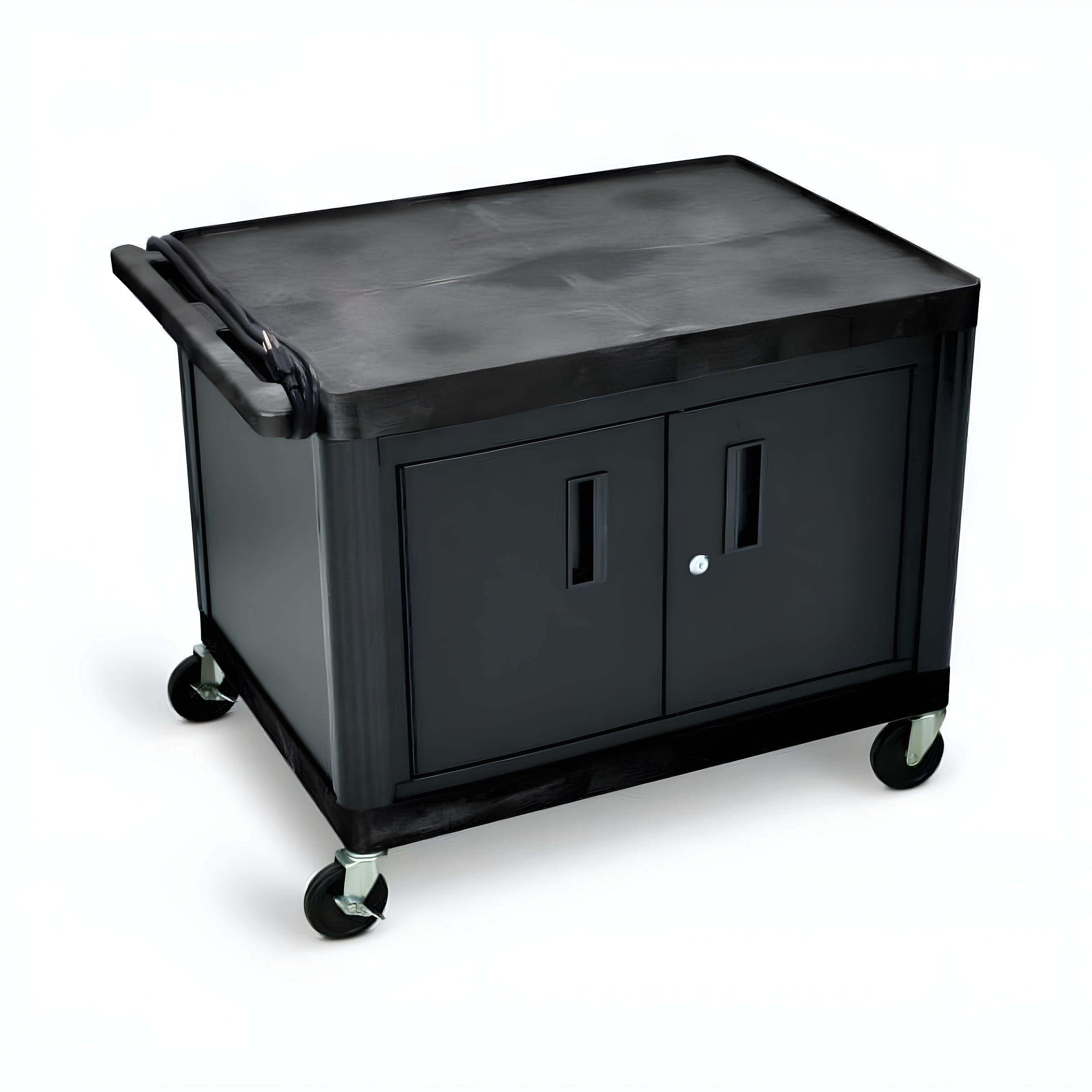 Black Recycled Plastic and Steel AV Cart with Locking Cabinet