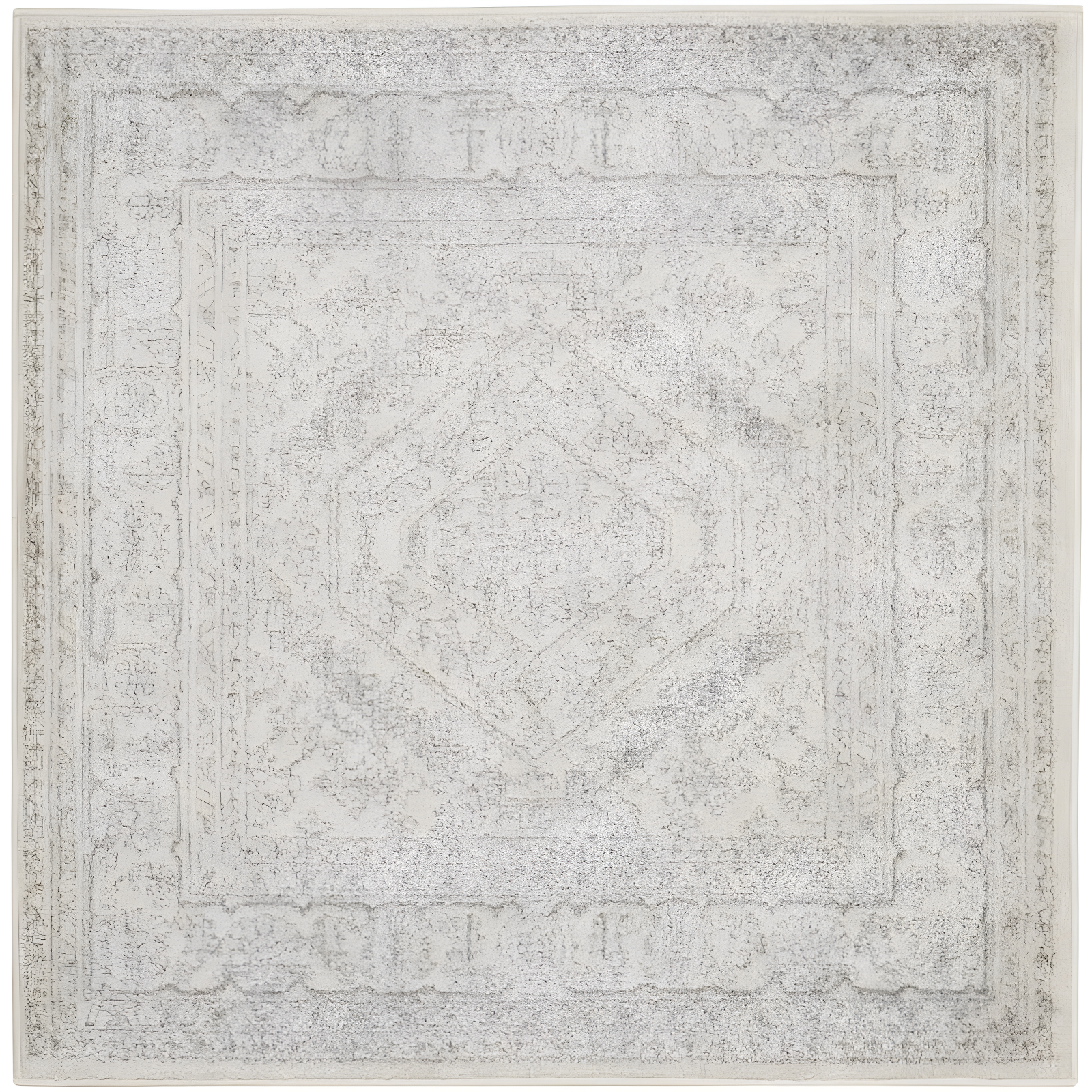 Ivory Medallion Hand-knotted Square Synthetic Rug