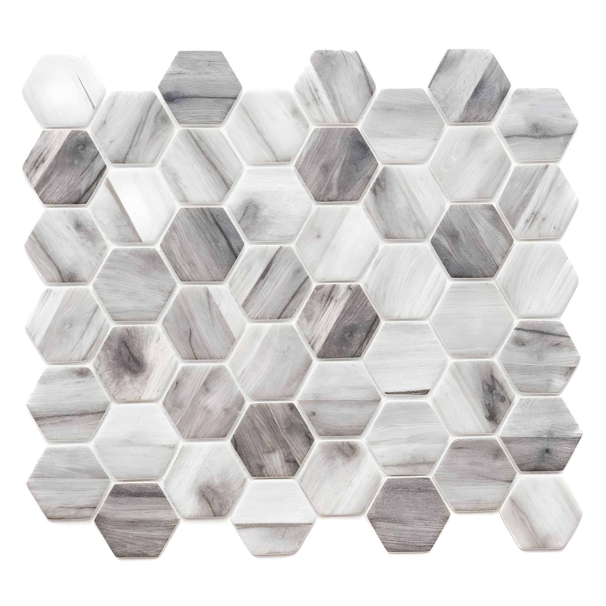 Gray Hexagon Recycled Glass Mosaic Wall Tile 4x4