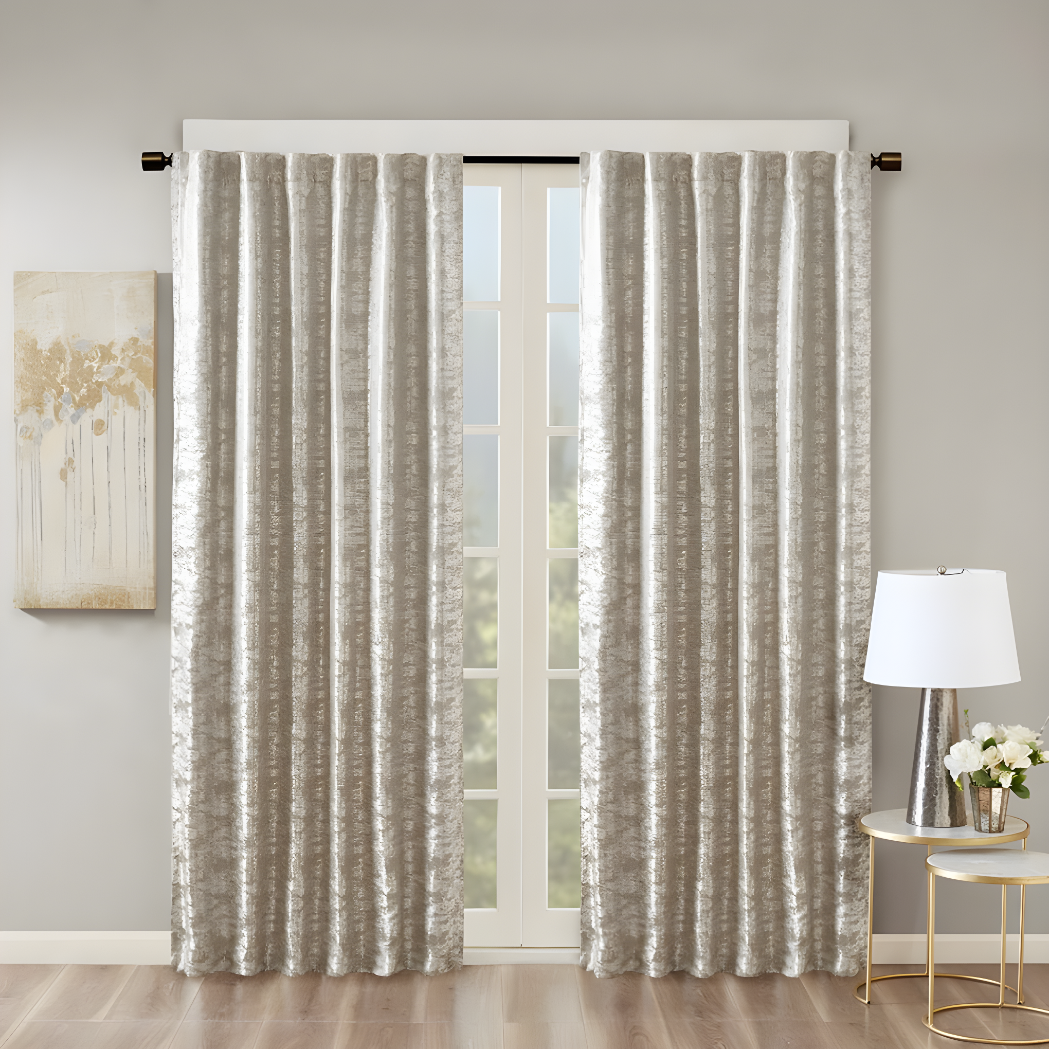 Cassius Grey/Silver Jacquard Blackout Curtain Panel 50" W x 108" L