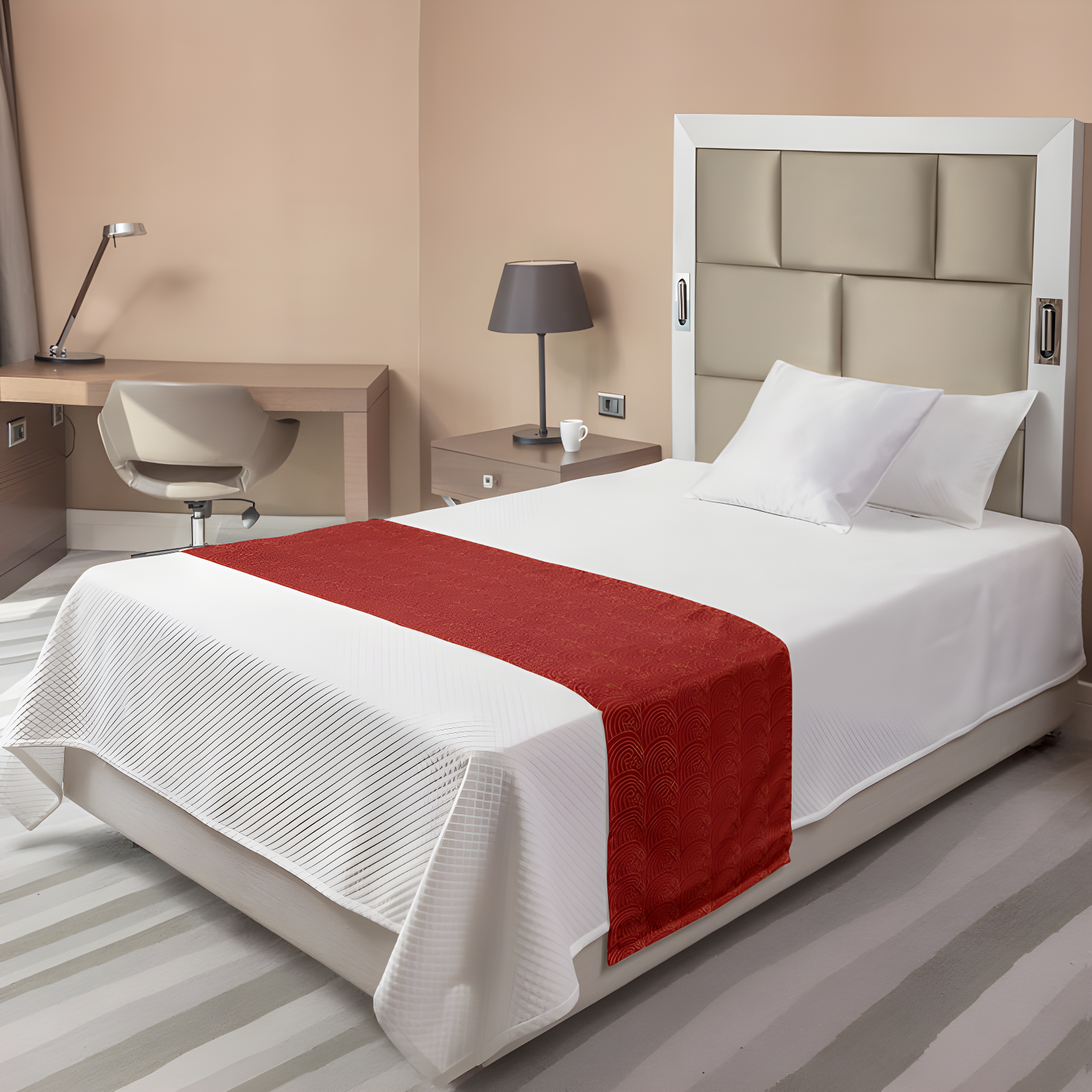 Twin Red Polyester Satin Bed Runner with Print