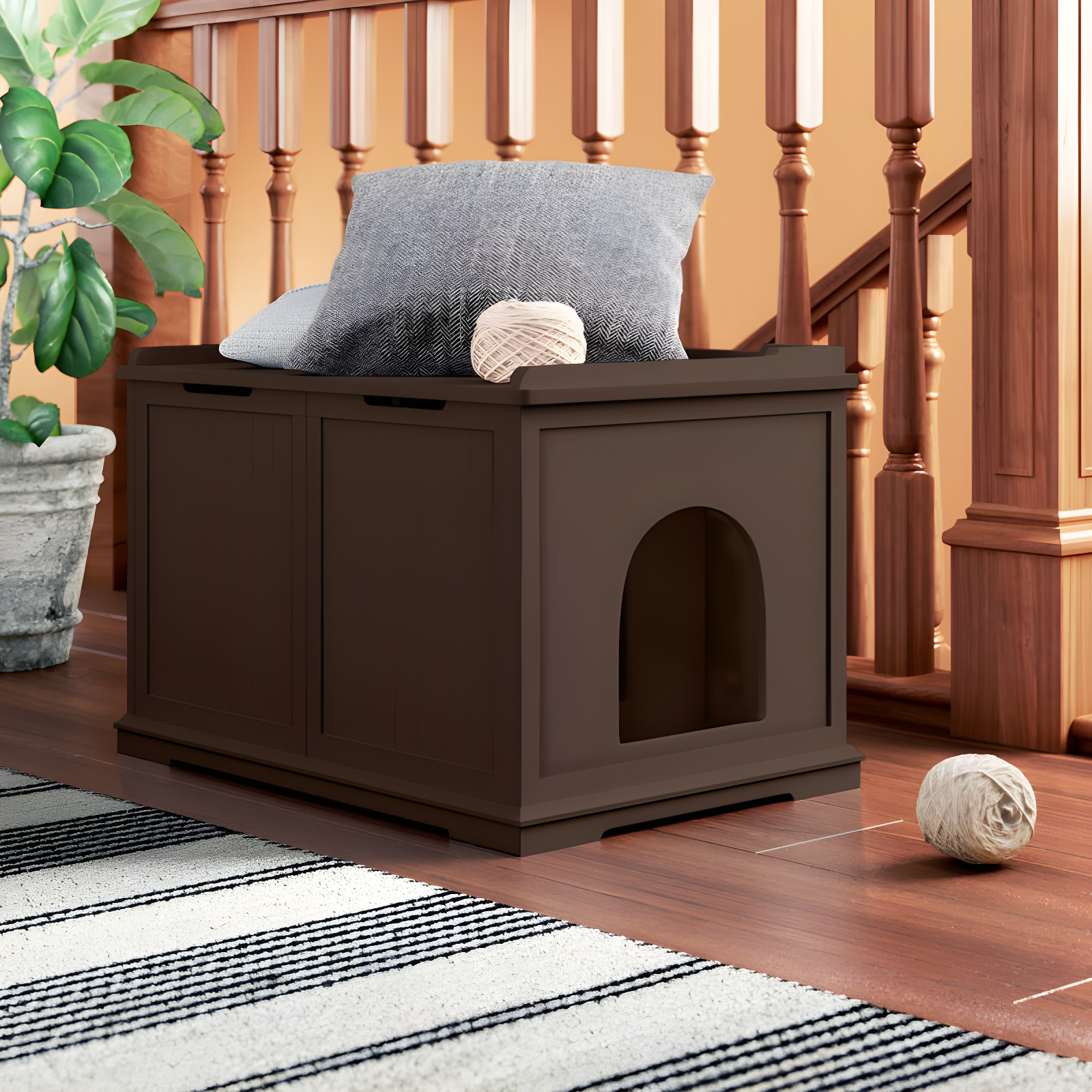 Espresso Brown XL Wooden Cat Litter Box Enclosure and Pet House