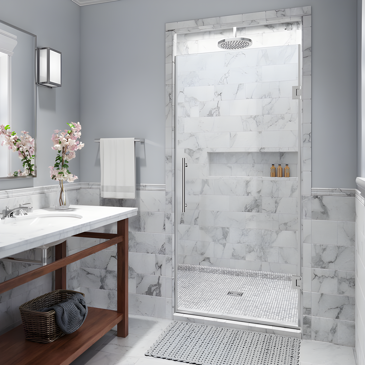 Kinkade 34" x 72" Clear Tempered Glass Frameless Shower Door