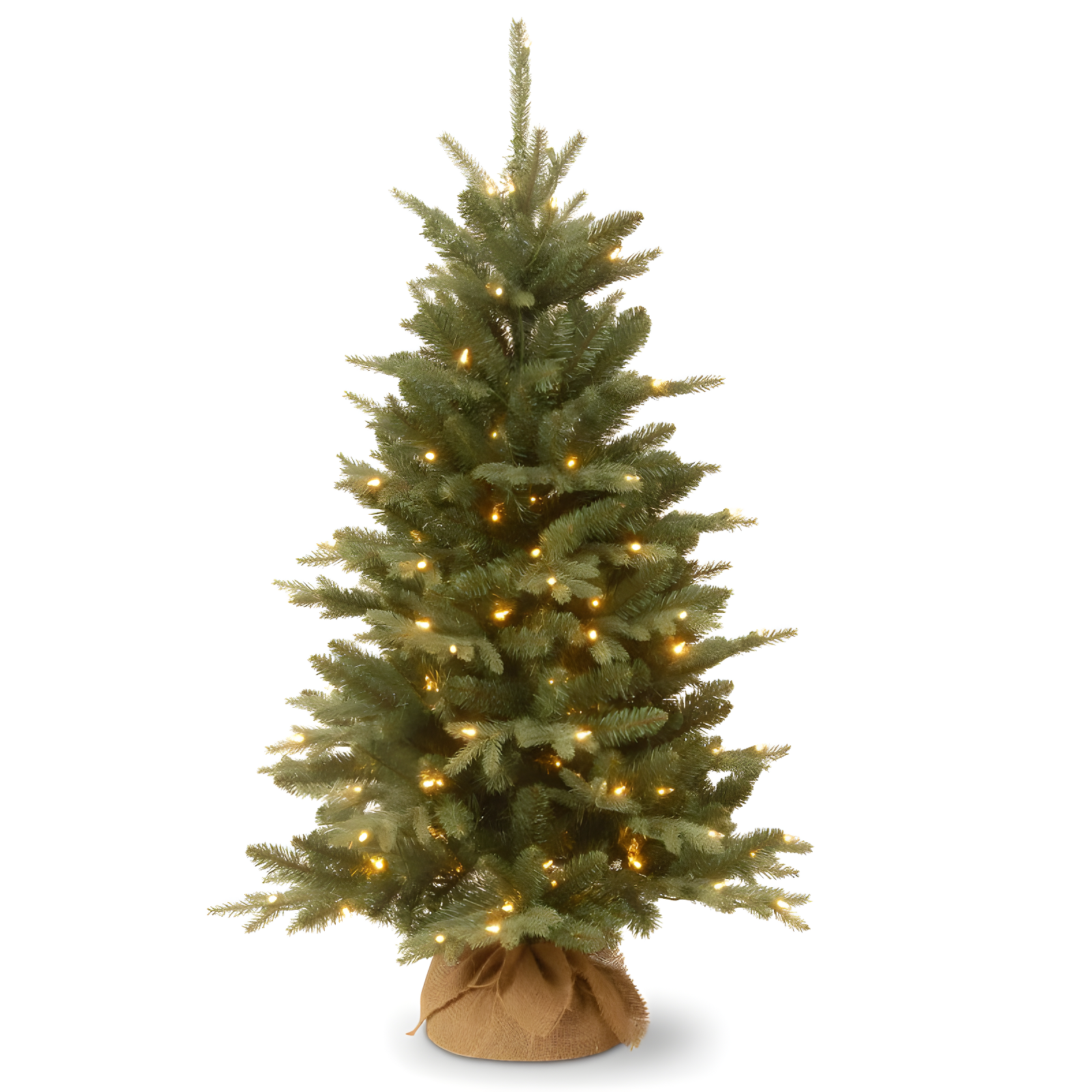 4' Prelit Green Pine Christmas Tree with Burlap Base