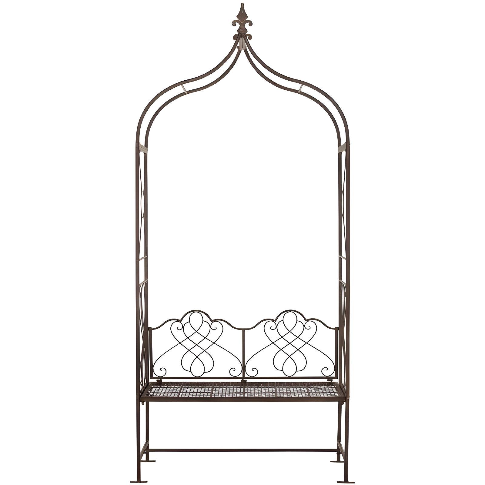 Eloise Rustic Brown Iron Garden Arbor with Bench