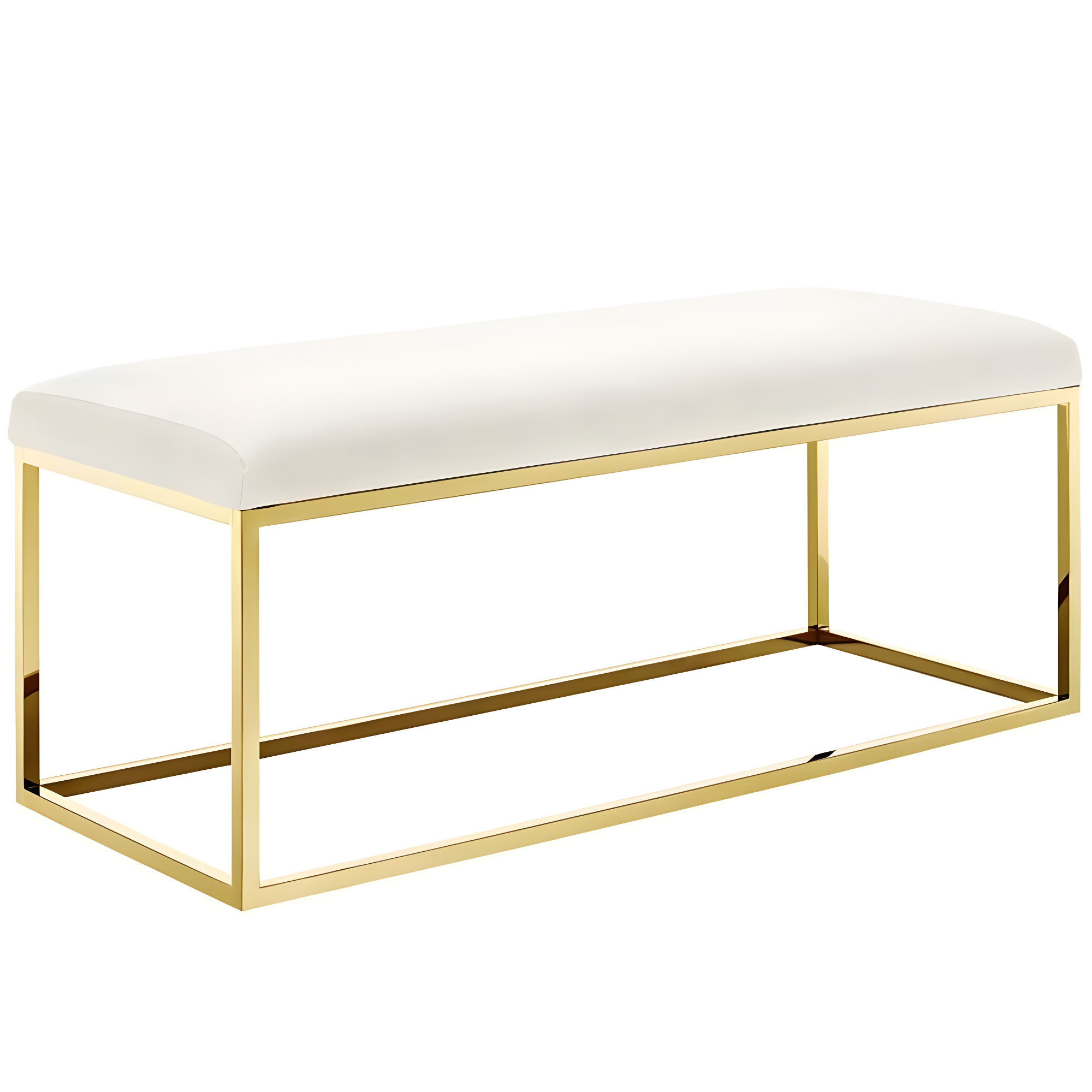 Gold Ivory Velvet Upholstered Bench with Stainless Steel Frame