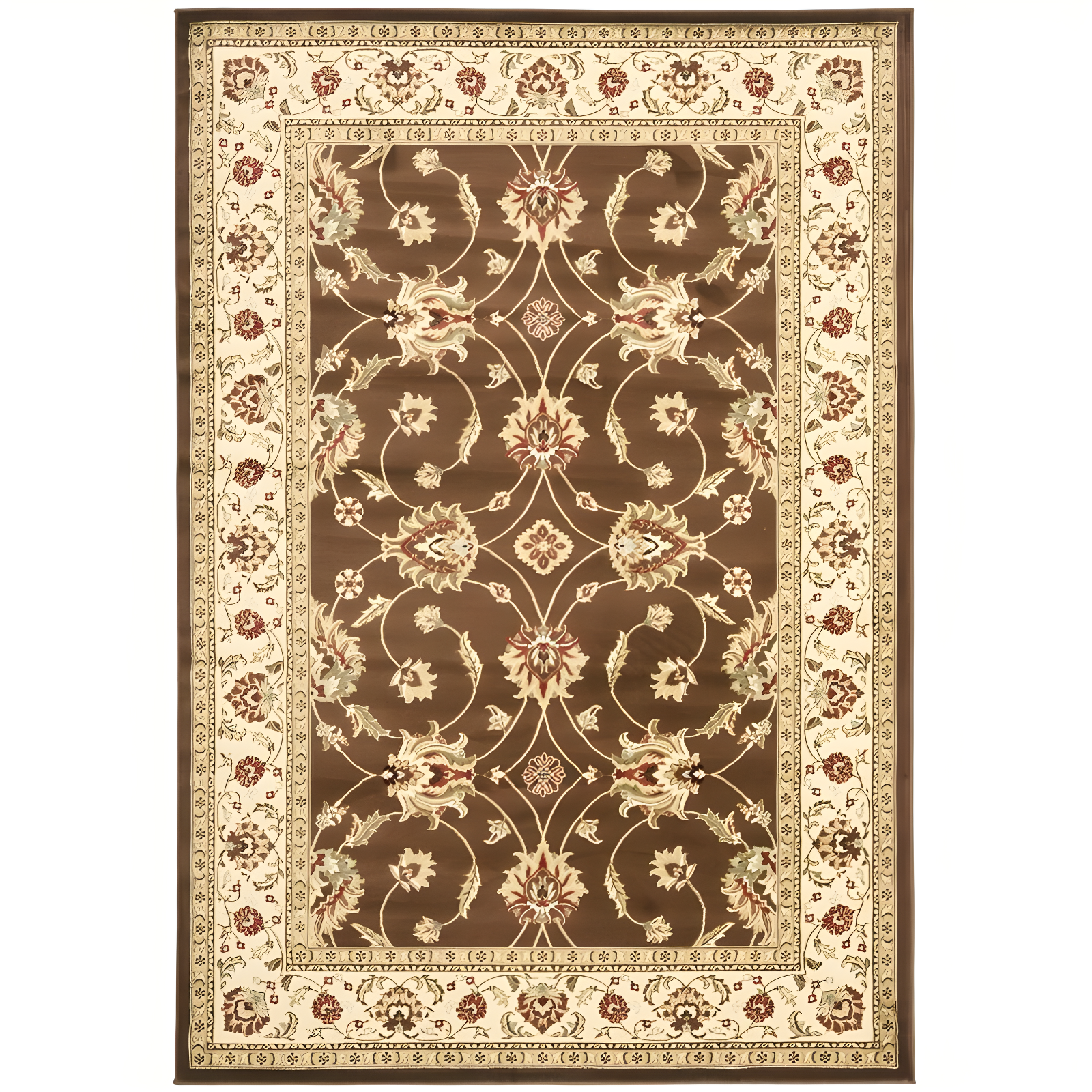 Brown and Ivory Hand-Knotted Safavid Style Area Rug