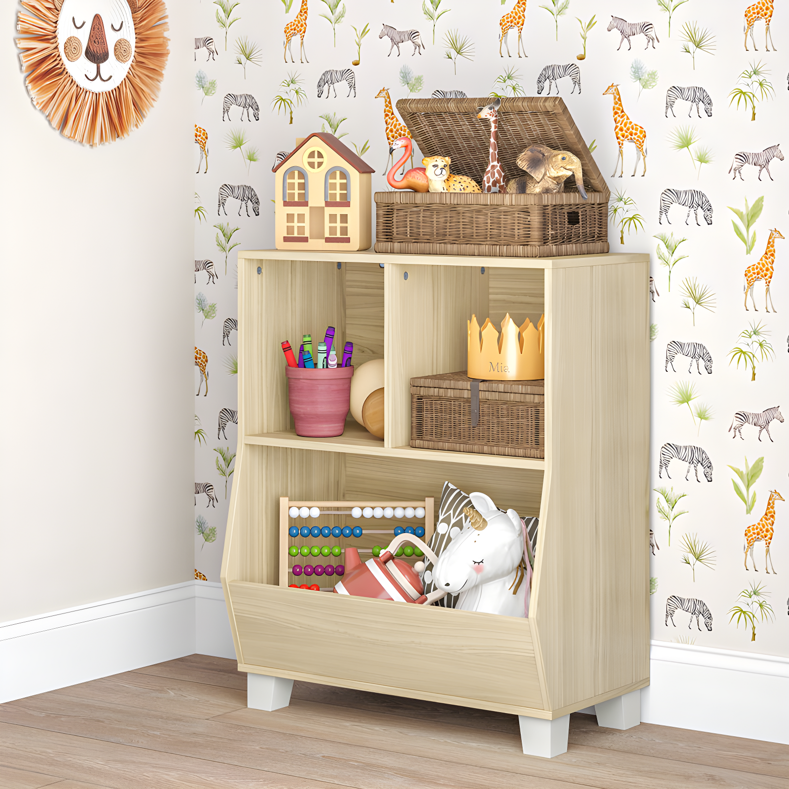 Light Woodgrain Kids' Adjustable Cubby Toy Organizer