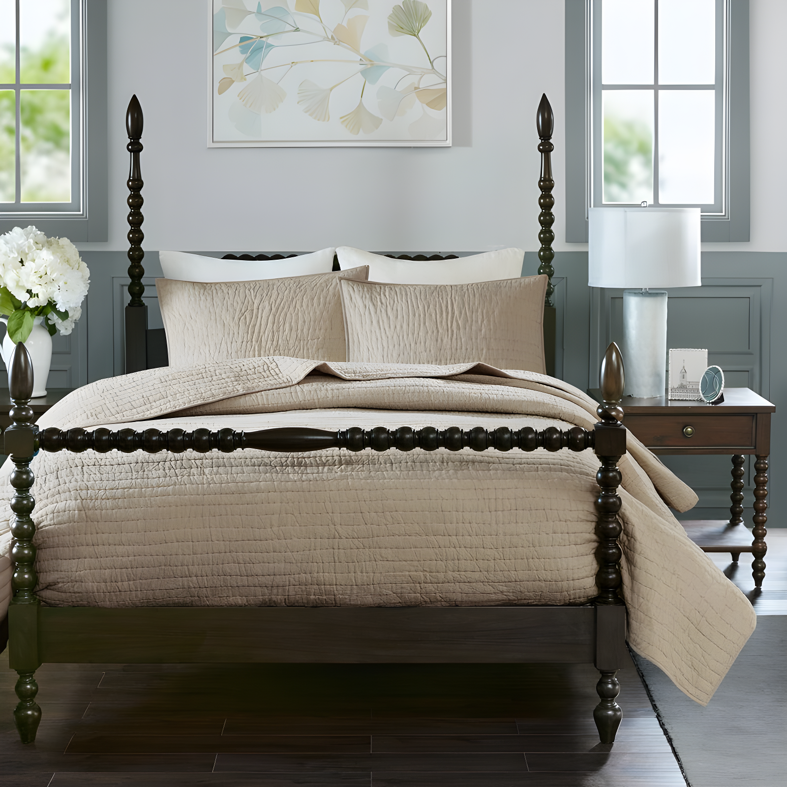 Linen King Cotton Reversible Quilt Set with Shams