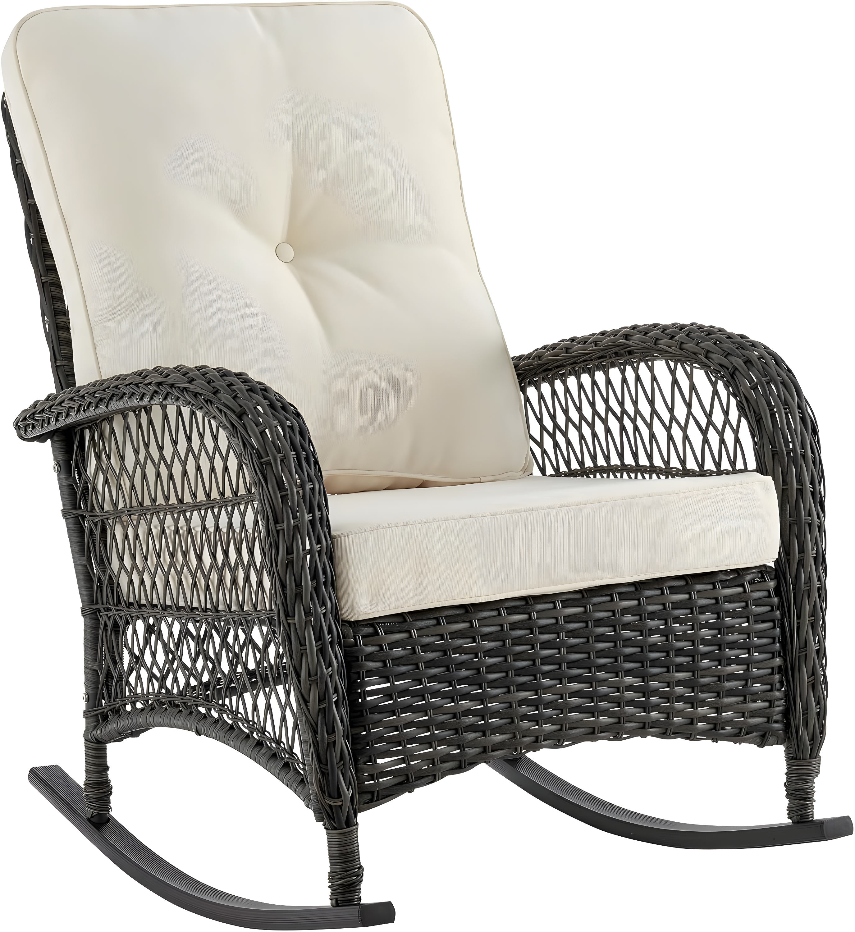 Cream Cushioned Steel Rattan Outdoor Rocking Chair