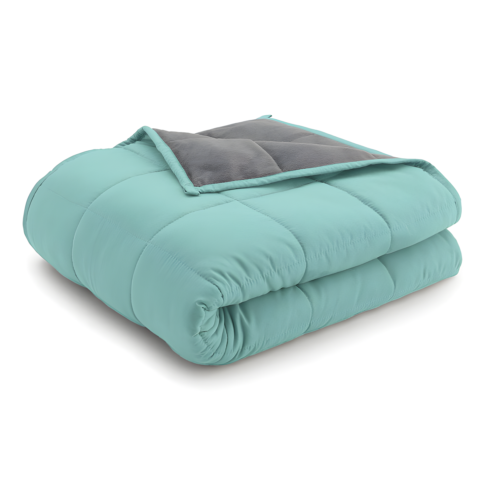 Queen Size Gray and Aqua Reversible Fleece Weighted Blanket