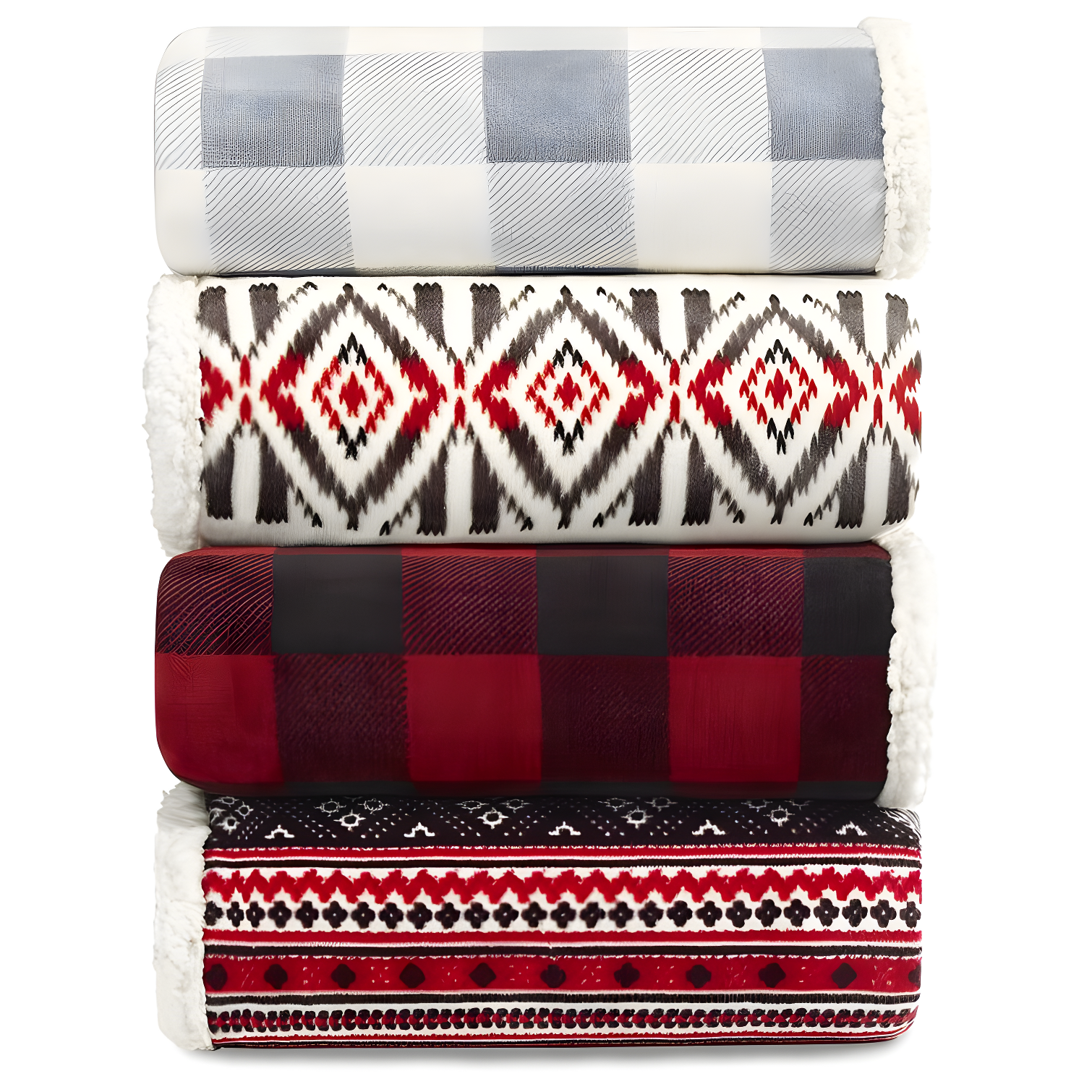 Queen Red and White Reversible Sherpa Fleece Blanket