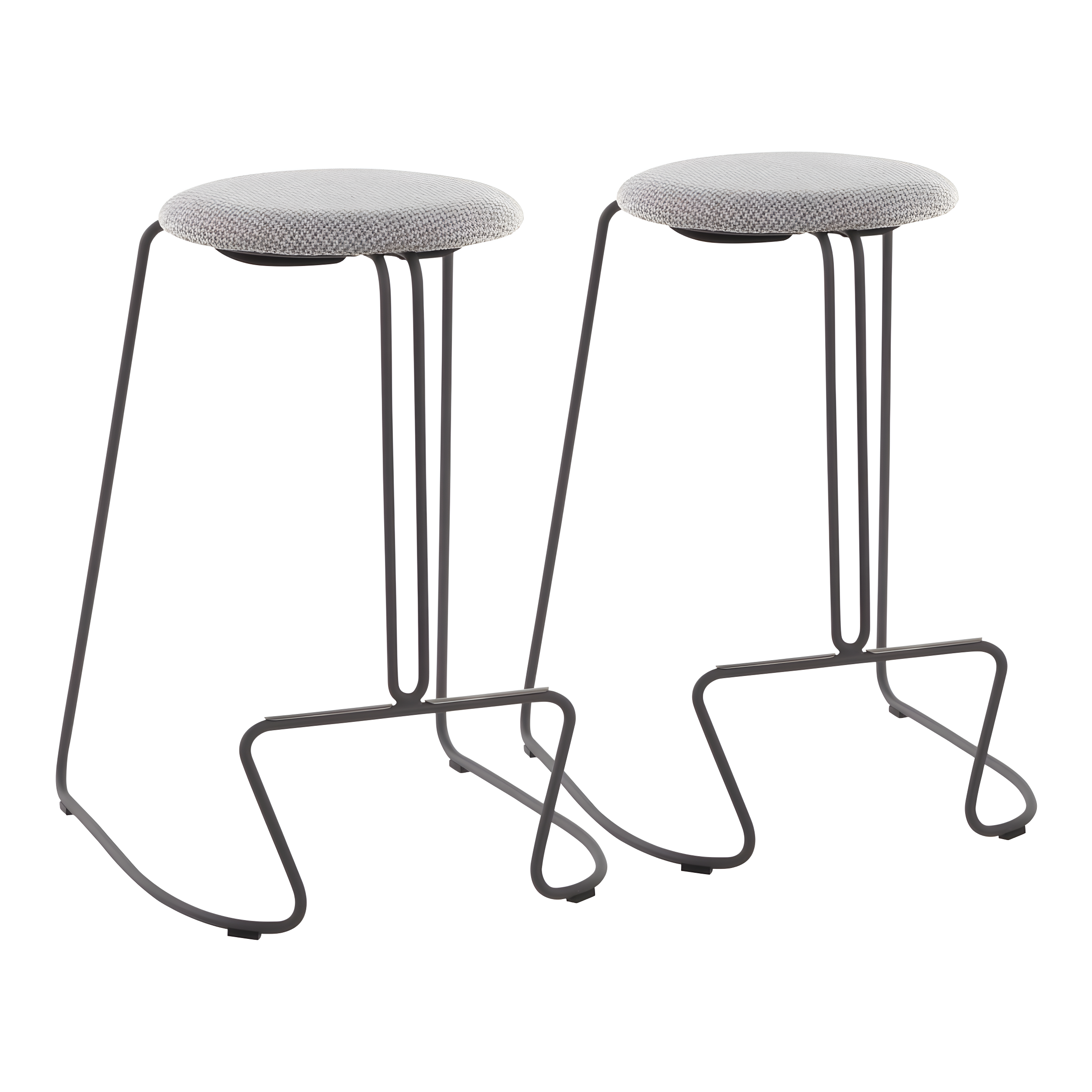 Finn Grey Steel and Charcoal Fabric Backless Counter Stools, Set of 2