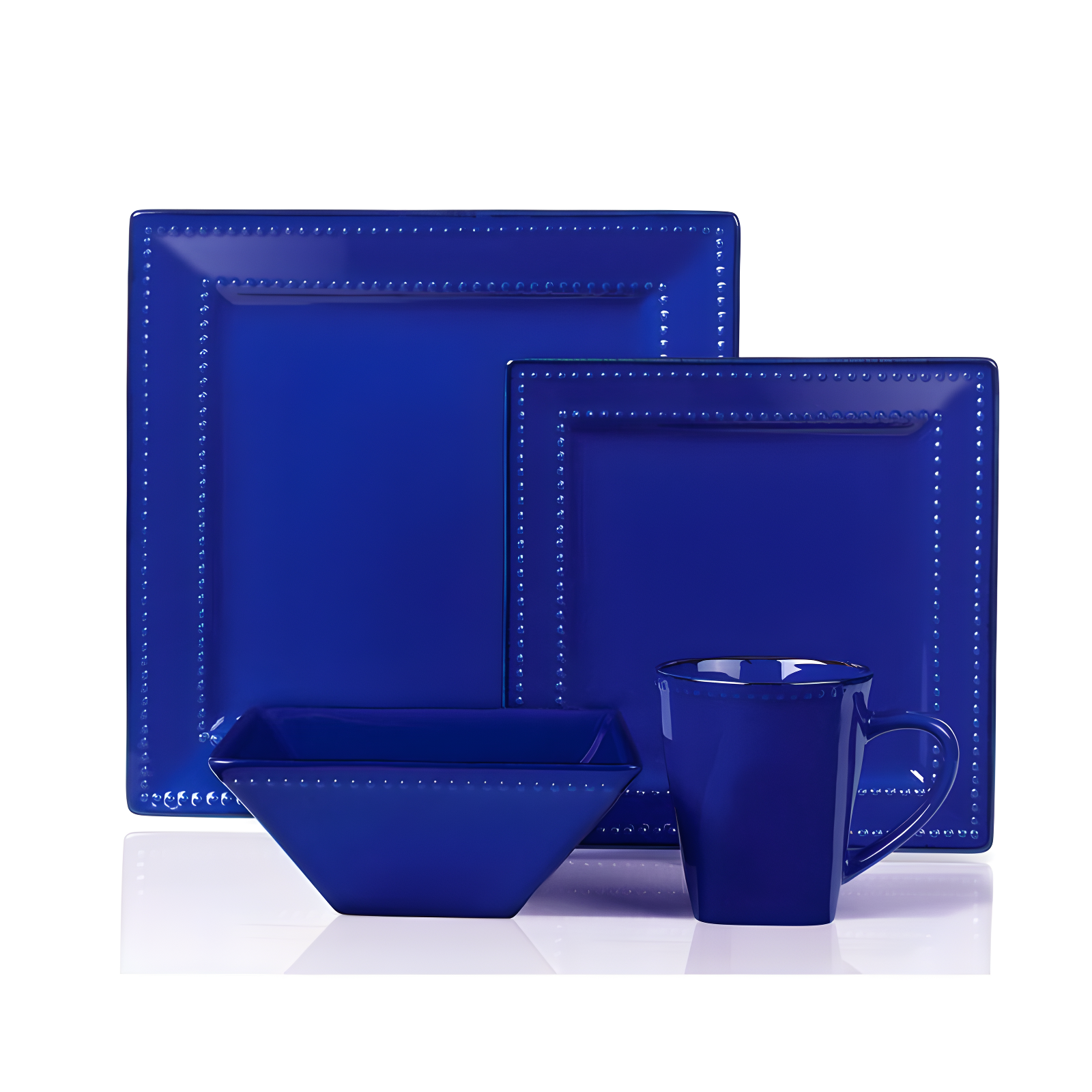 16 Piece Blue Ceramic Square Beaded Dinnerware Set
