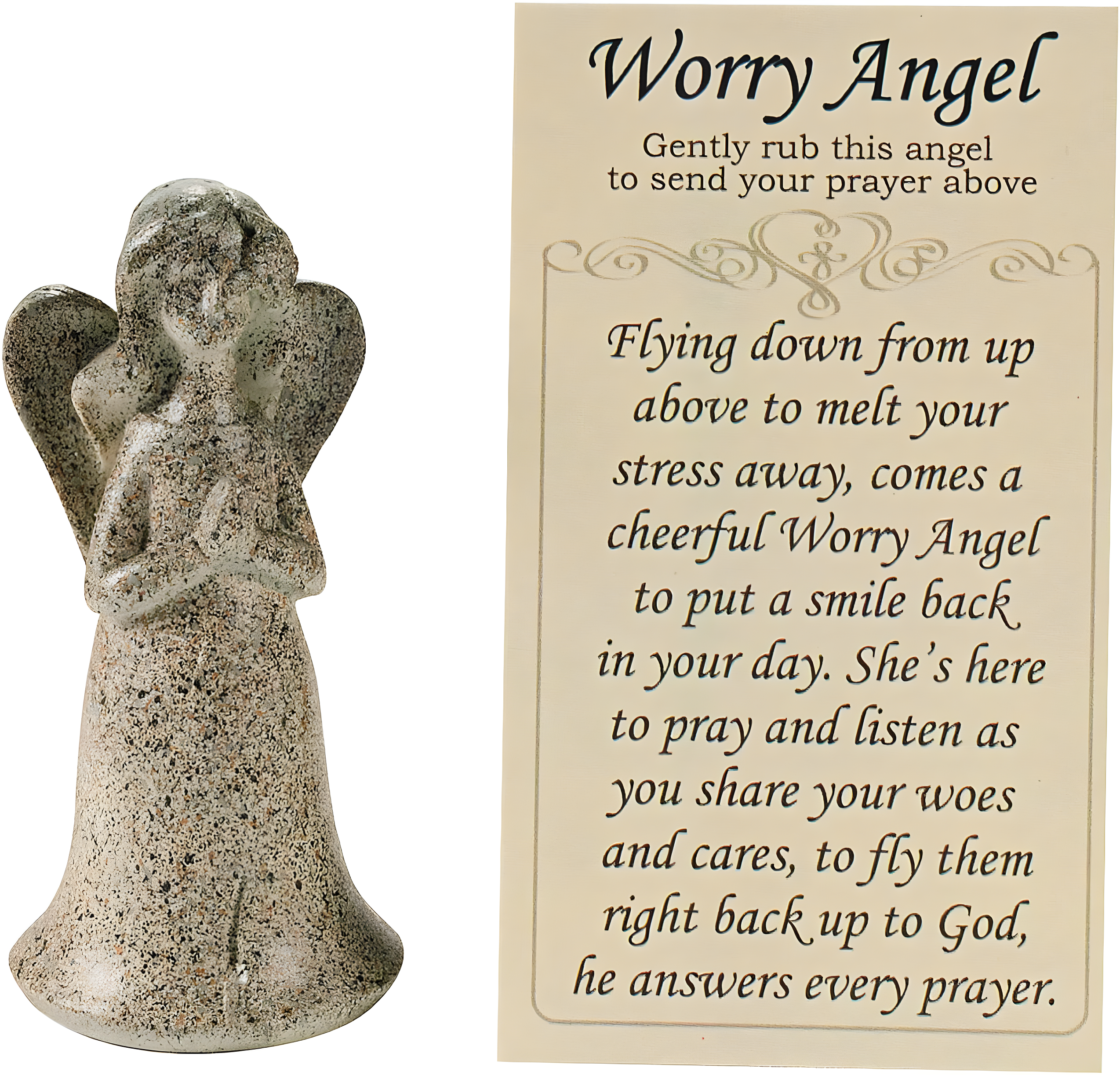 Set of 12 Beige Resin Worry Angels with Prayer Cards