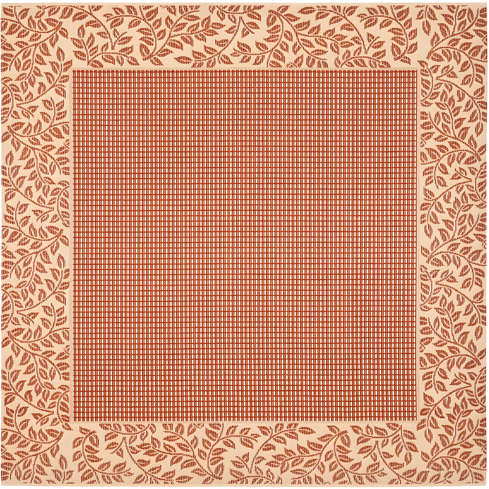 Red and Natural Square Floral Border Outdoor Rug