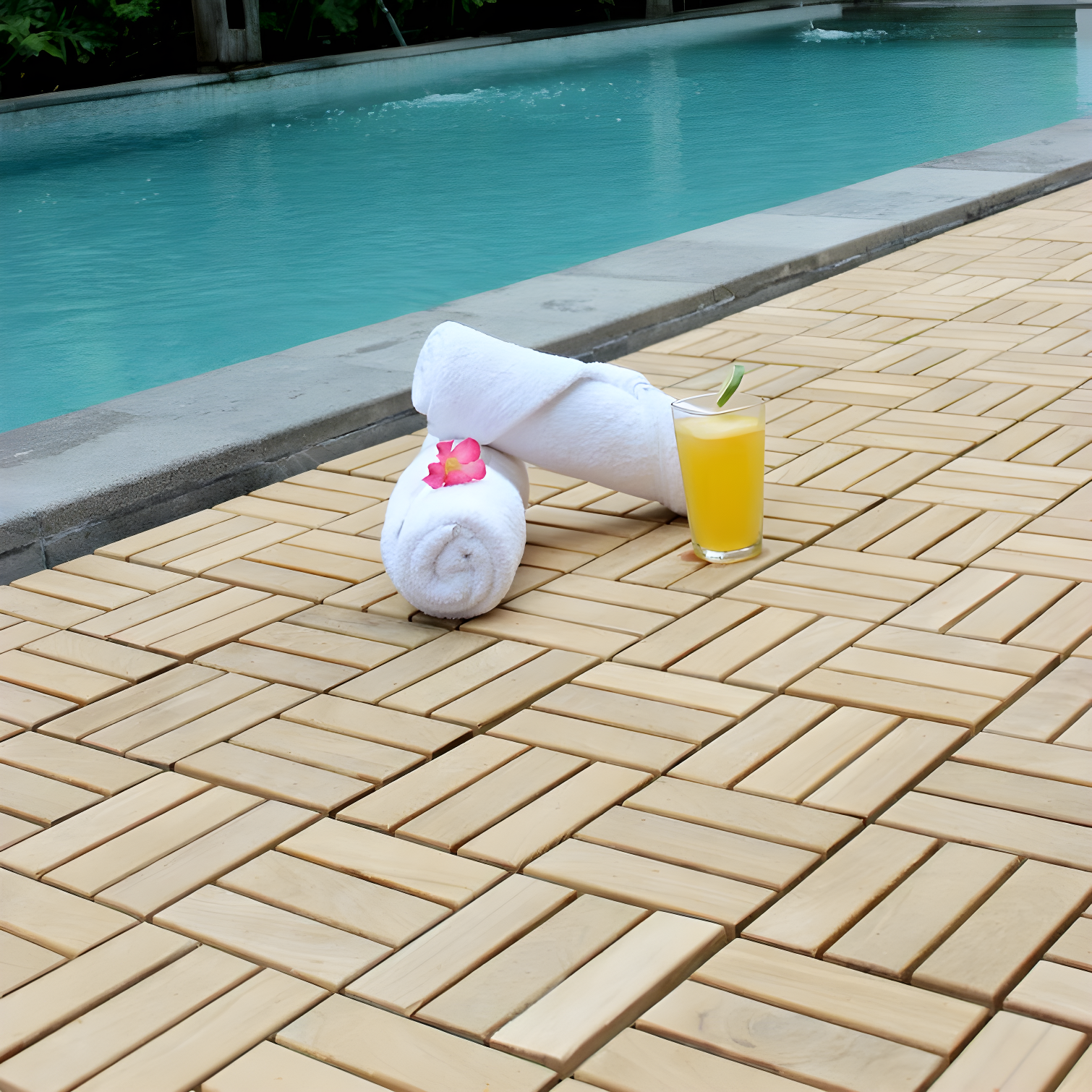 12" x 12" Teak Wood Interlocking Deck Tiles with Water Protection