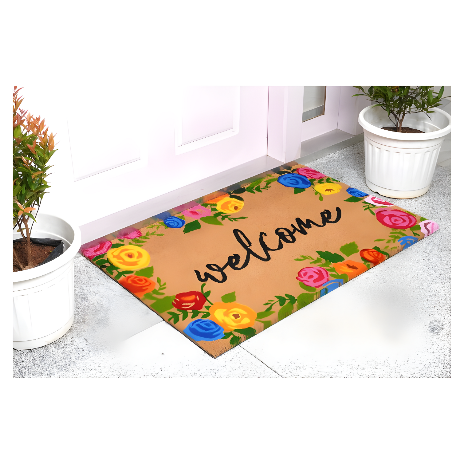 Colorful Floral Coir Welcome Doormat with Vinyl Backing