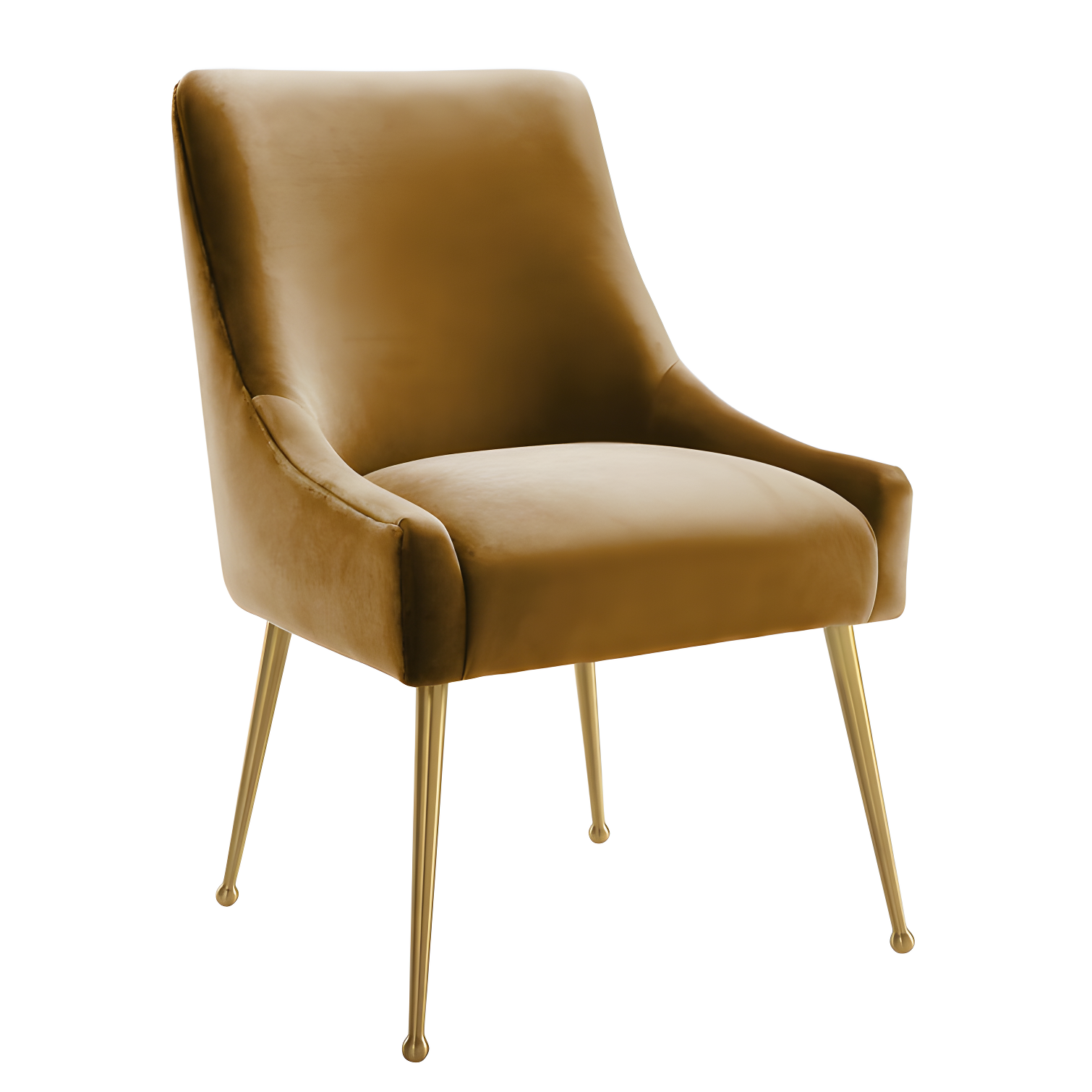 Cognac Velvet Upholstered Side Chair with Gold Metal Legs