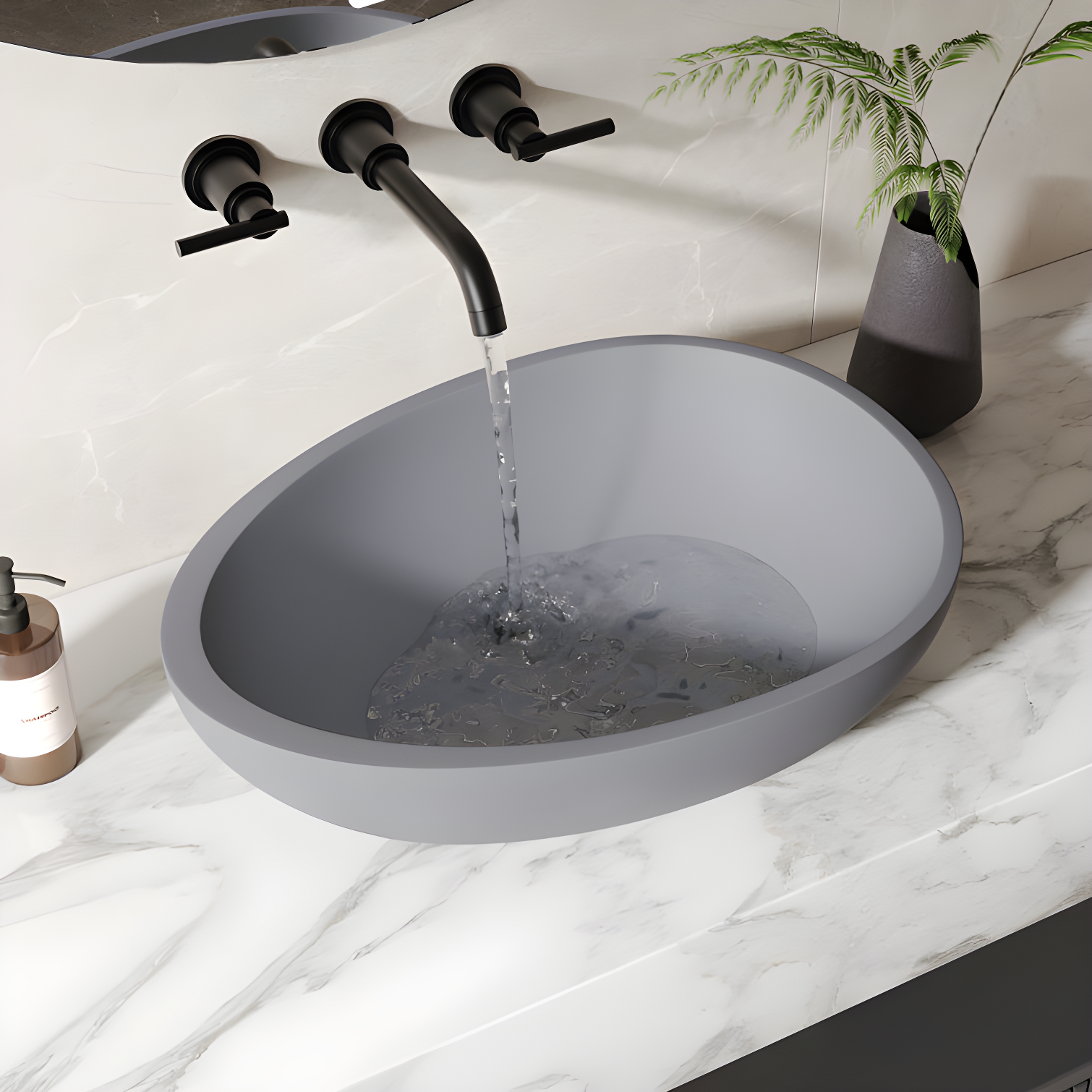 Gray Concrete Modern Minimalist Vessel Bathroom Sink