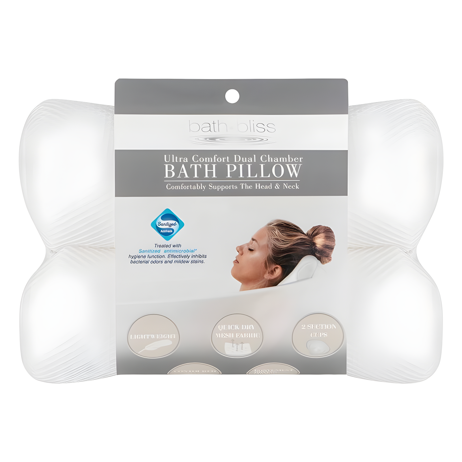 White Quick Dry Ultra Comfort Dual Chamber Bath Pillow