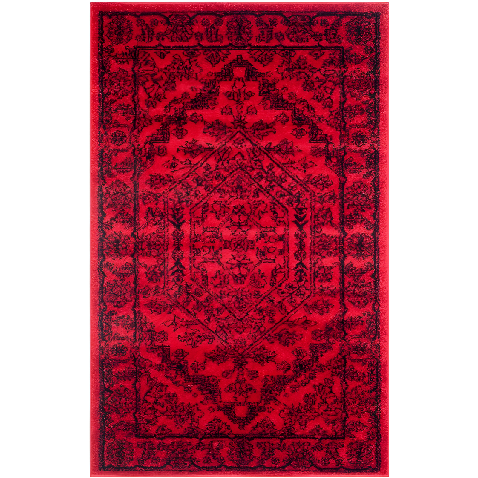 Red and Black Synthetic Hand-knotted Square Area Rug