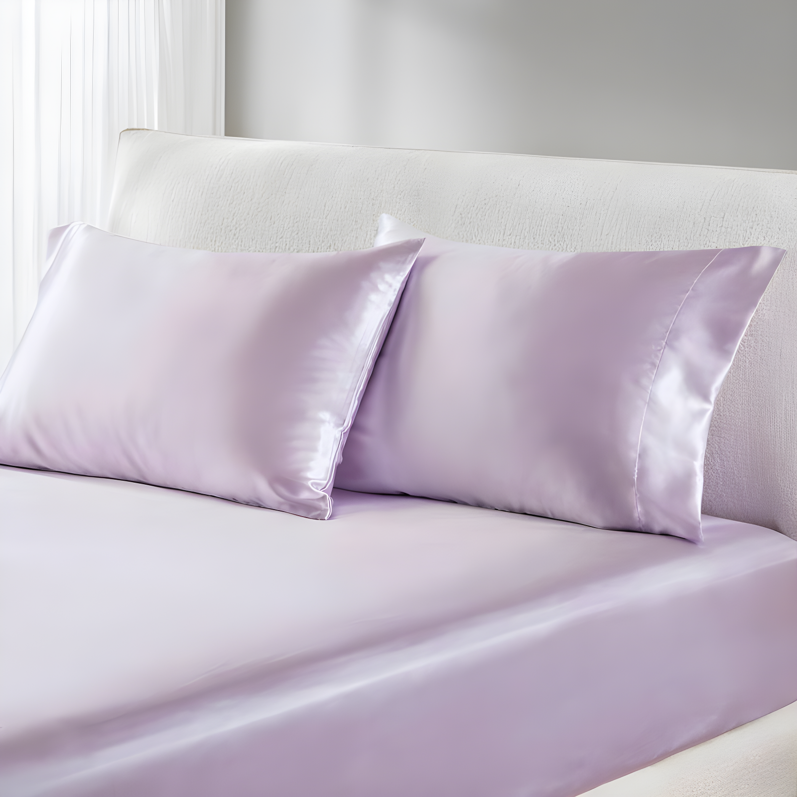 Lilac King Satin Polyester Pillowcase Set