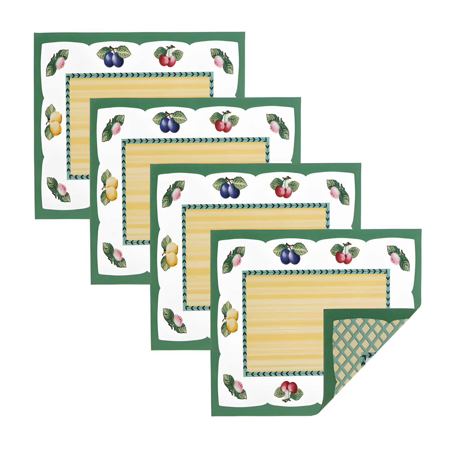 French Garden Reversible Yellow and Green Fabric Placemats, Set of 4