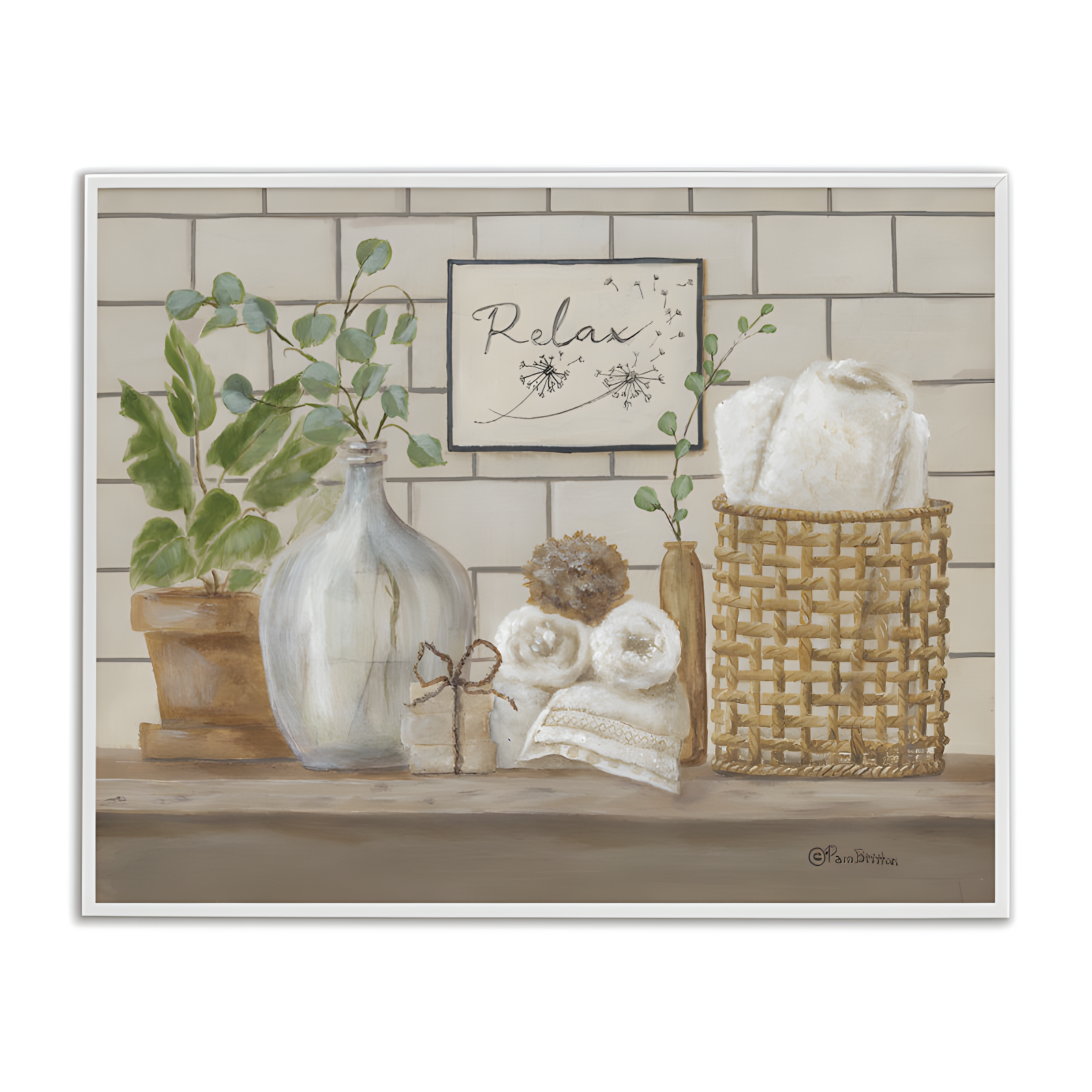 Uplifting Bathroom Spa Relax Scene Canvas Print with White Frame