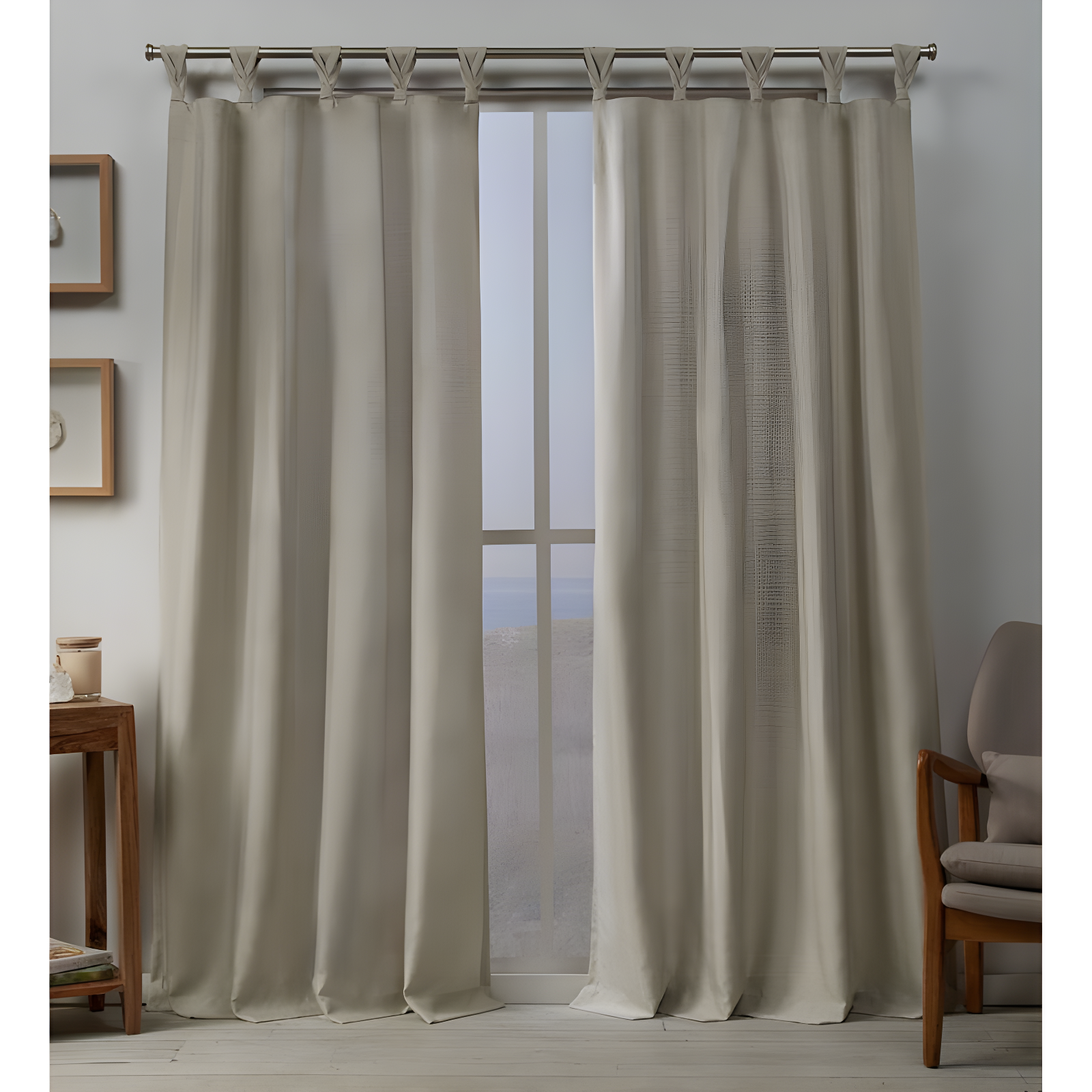 Natural Linen Braided Tab Top Light-Filtering Window Panels