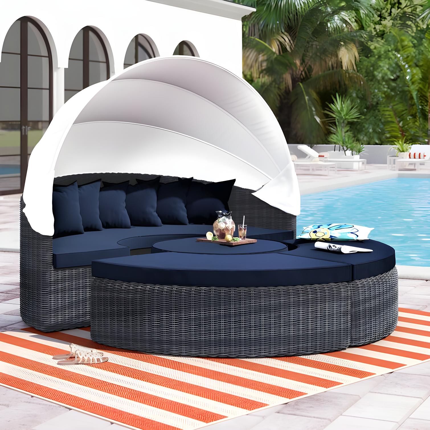 Luxurious Navy Sunbrella Canopy Outdoor Daybed with UV Protection