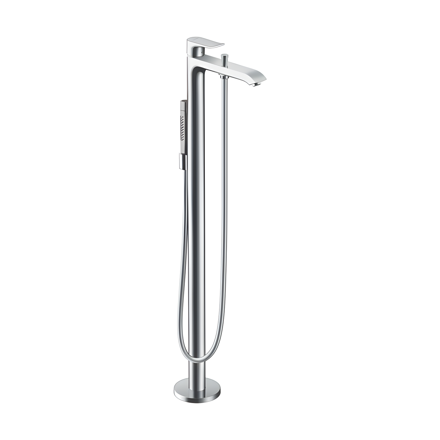 Chrome Single Handle Floor Mounted Tub Filler with Handshower