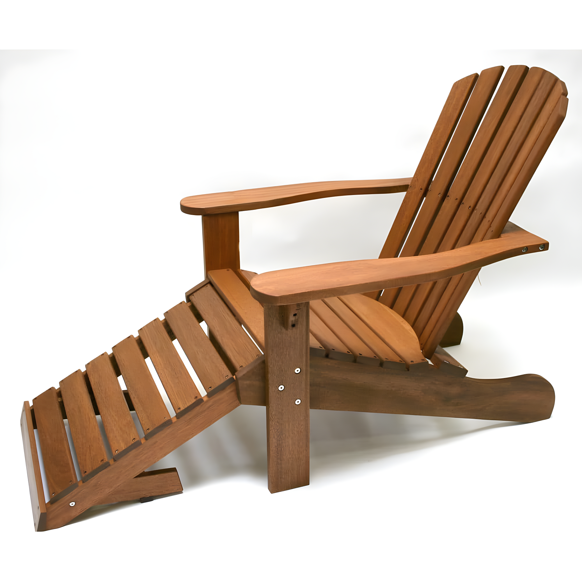 Classic Eucalyptus Adirondack Chair with Built-in Ottoman in Brown Umber