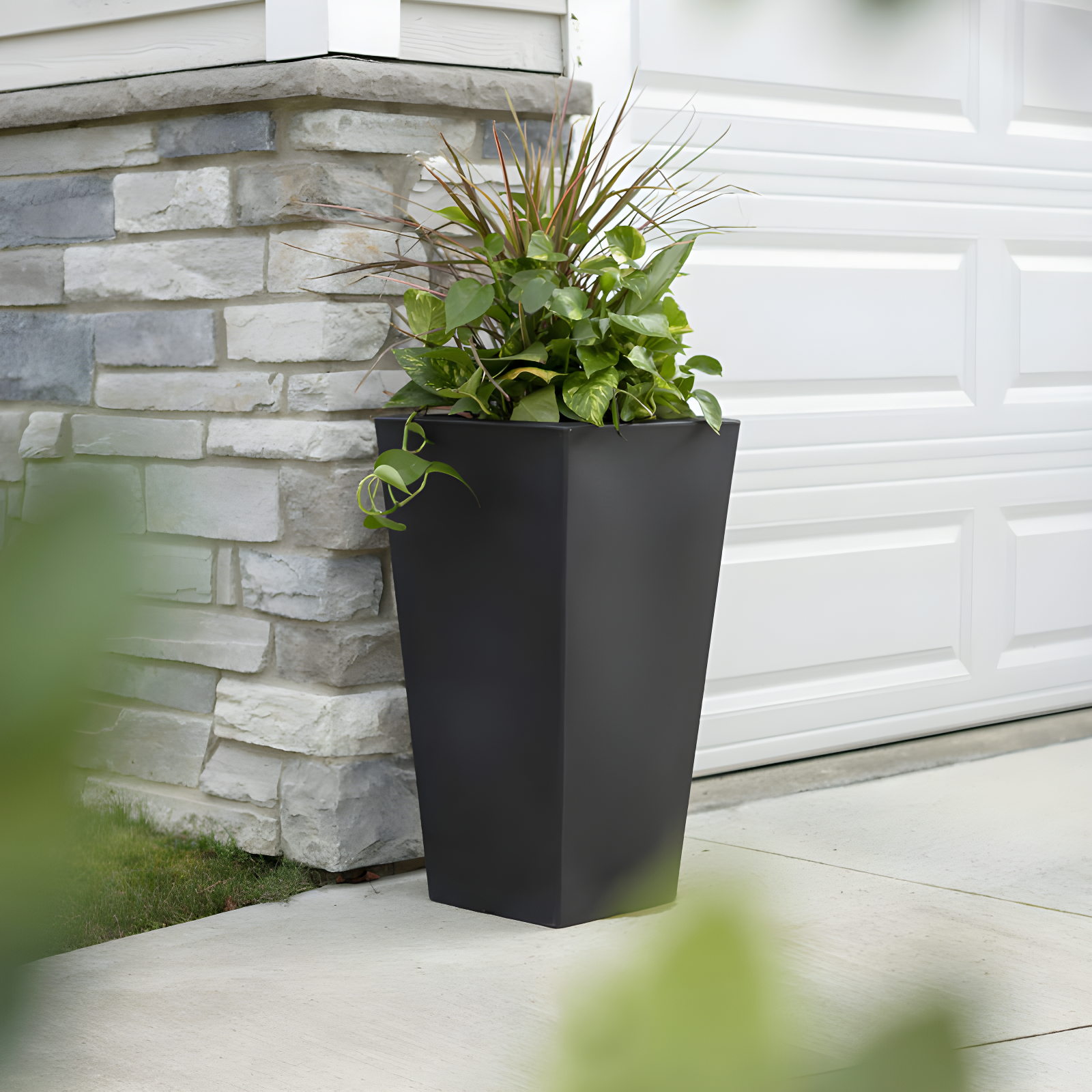 Tremont Tall Black Plastic Self-Watering Square Planter