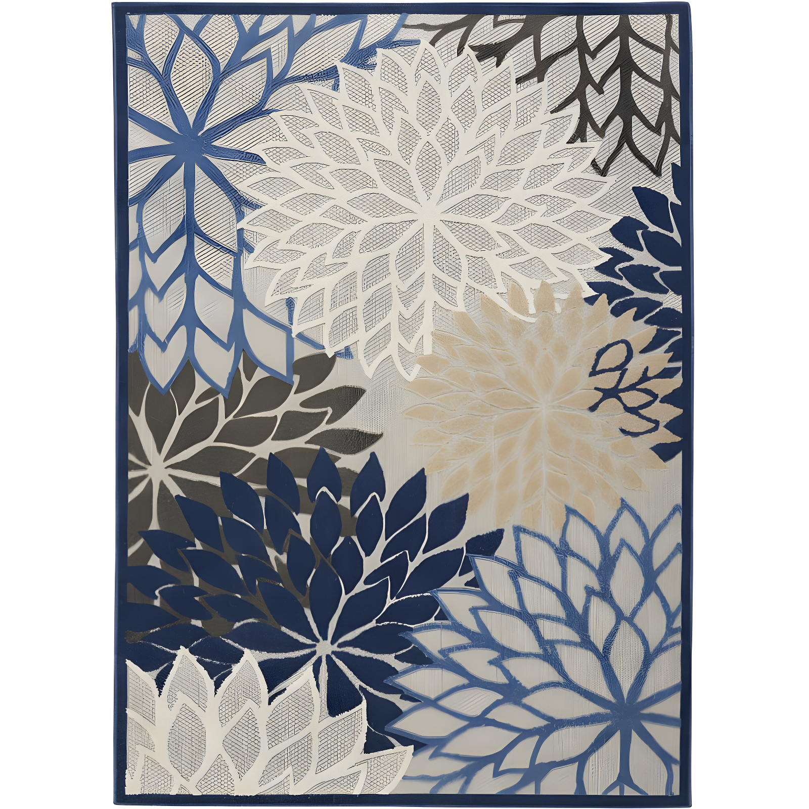 Blue Floral Synthetic Medium Rectangular Outdoor Rug