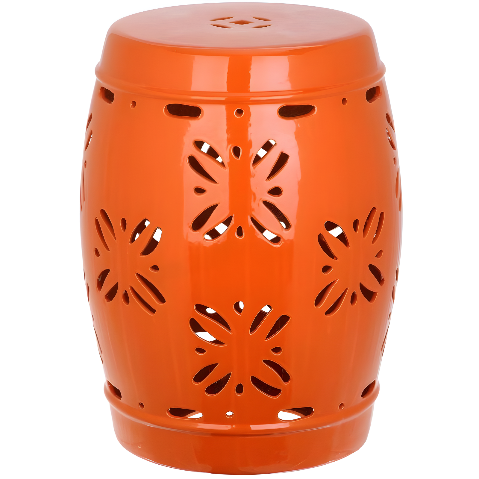 Contemporary Orange Glazed Ceramic Sakura Garden Stool