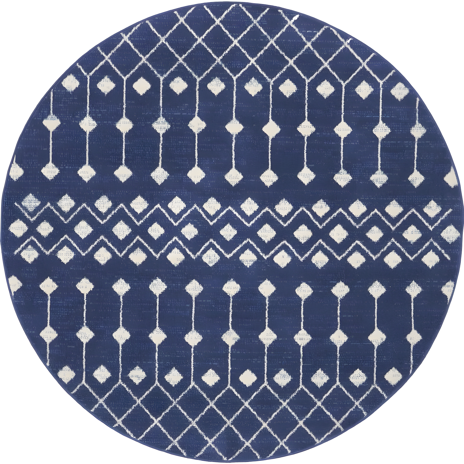 Navy Moroccan Diamond 5'3" Synthetic Round Area Rug