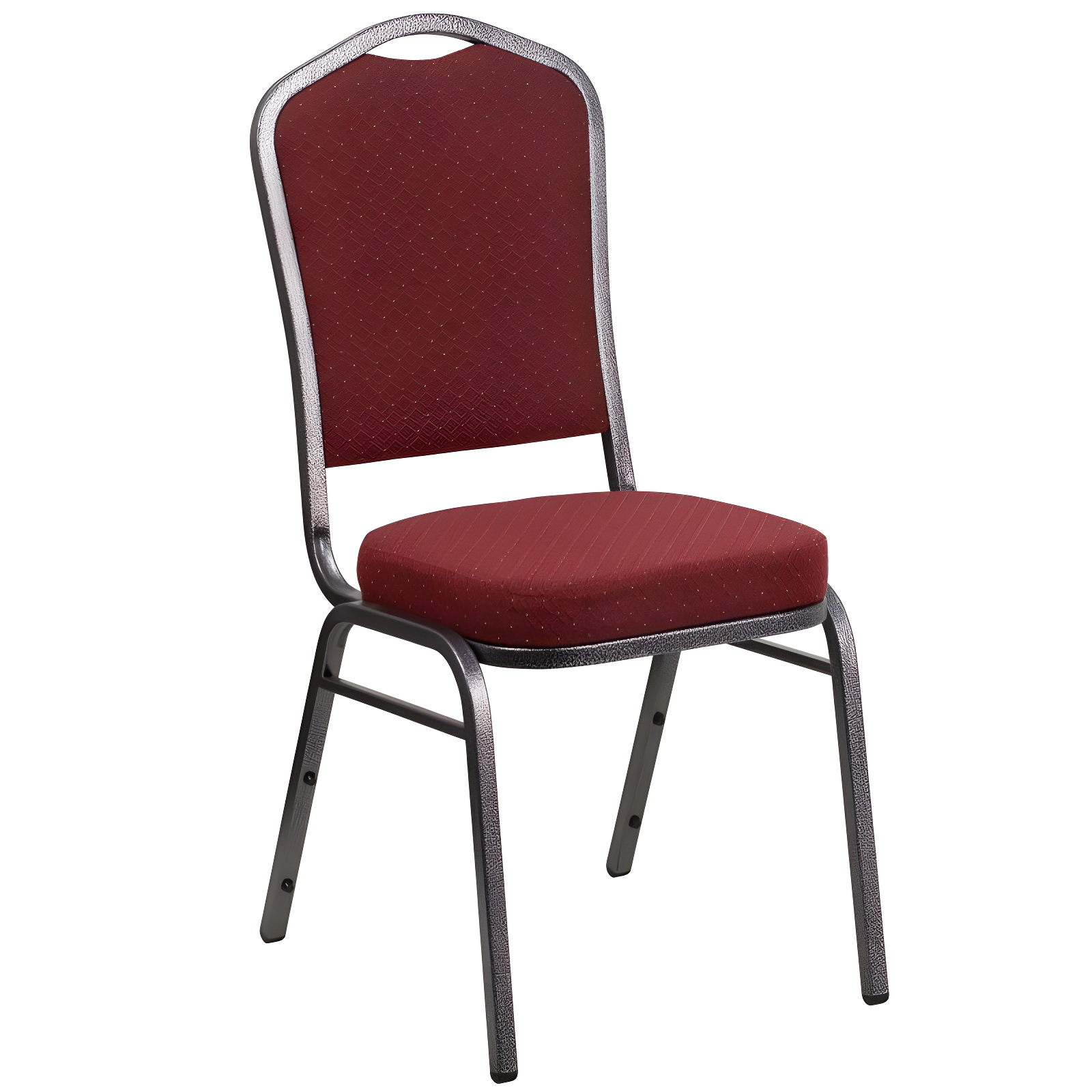 Burgundy Patterned Fabric Stacking Banquet Chair with Silver Frame