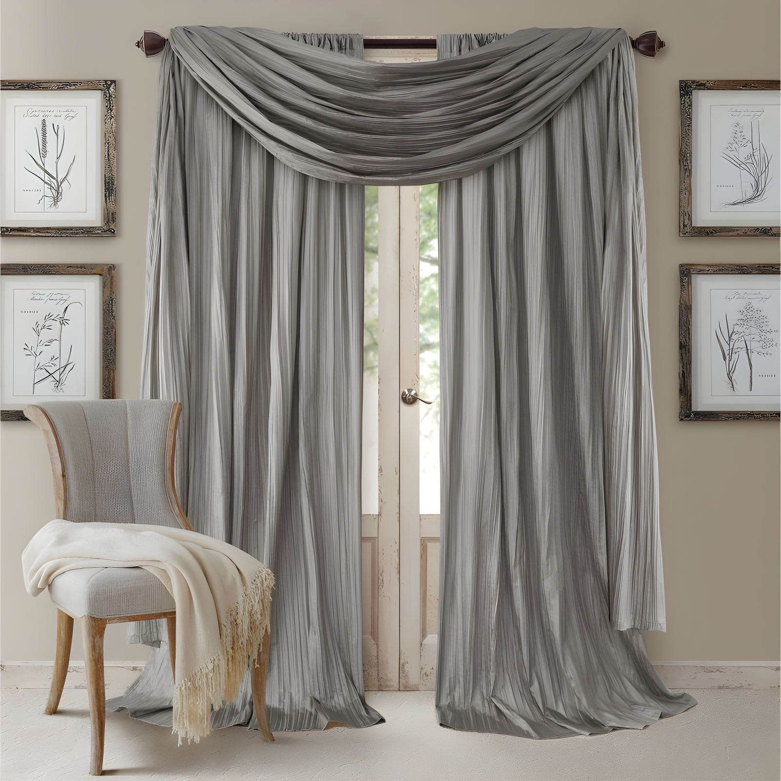 Sterling Faux Silk Ground Length Window Curtain Set