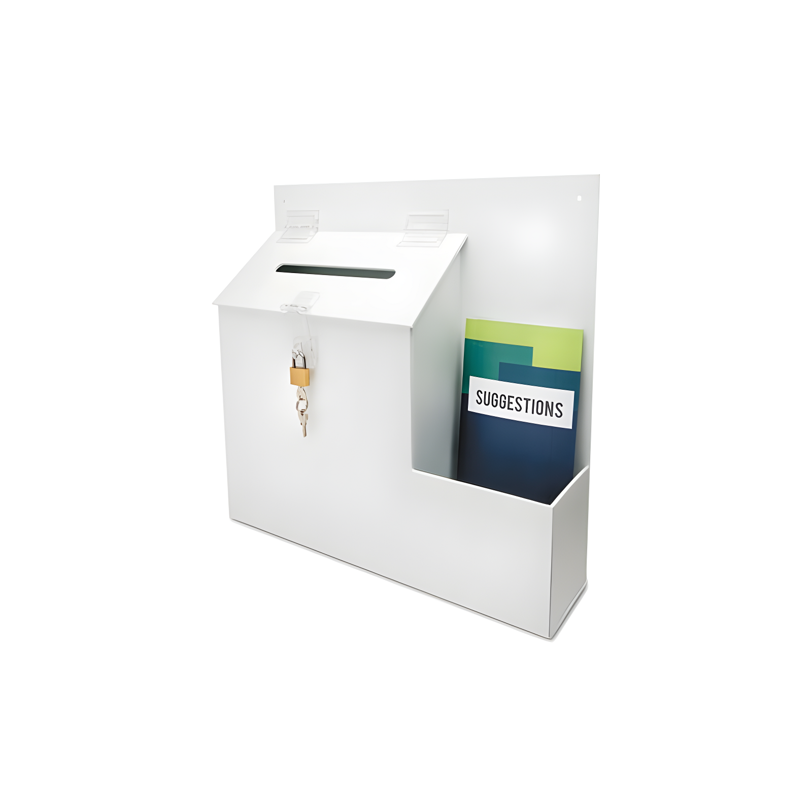 White Wall-Mountable Suggestion Box with Lock and Drop Slot